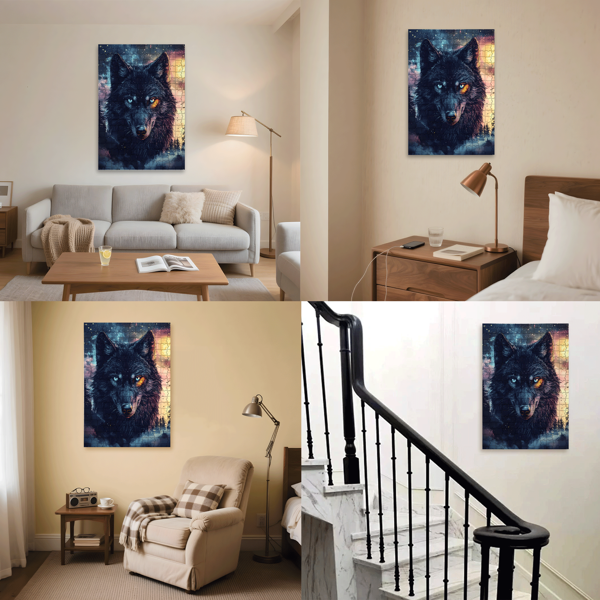 Double-Luminous White Wolf 500pcs/1000pcs Jigsaw Puzzle, Scratch-Resistant, Interactive Family Game & Brain-Boosting DIY Decor, Perfect for Halloween, Christmas & New Year Gifts, Family Puzzle Game