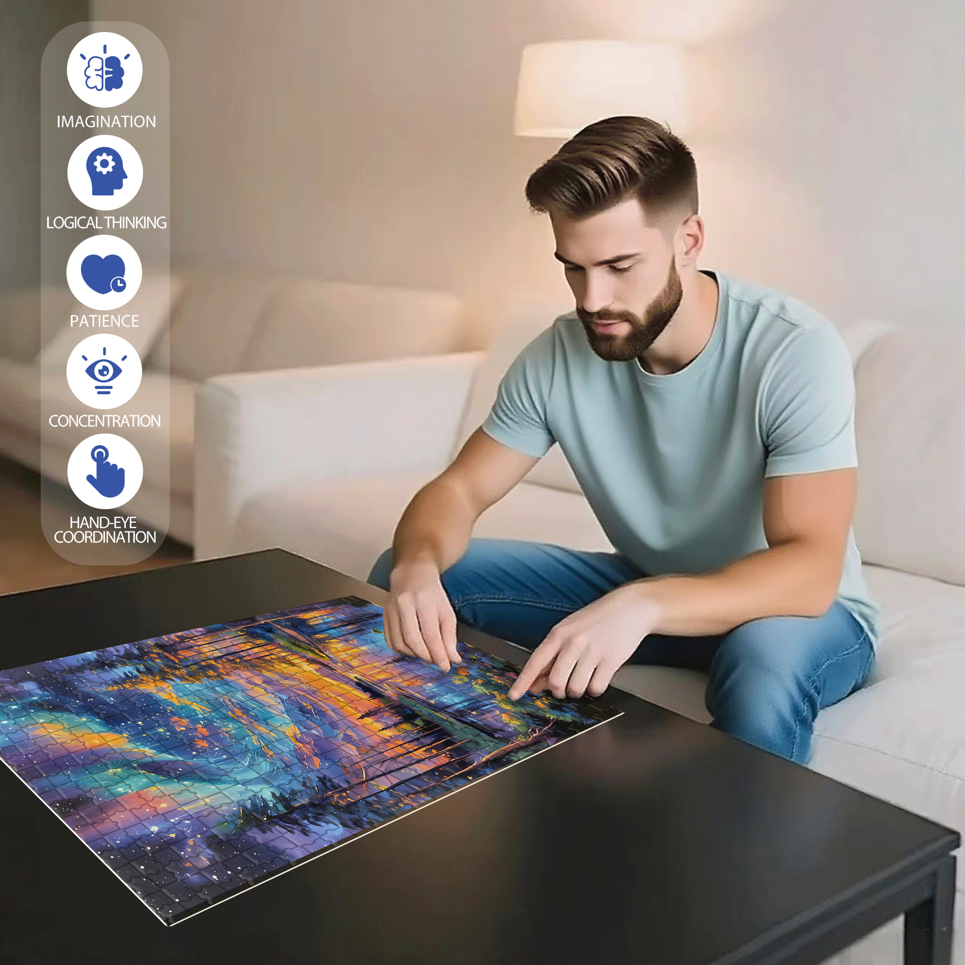 Dreamlike Colors 500pcs/1000pcs Jigsaw Puzzle, Scratch-Resistant, Interactive Family Game & Brain-Boosting DIY Decor, Perfect for Halloween, Christmas & New Year Gifts, Family Puzzle Game