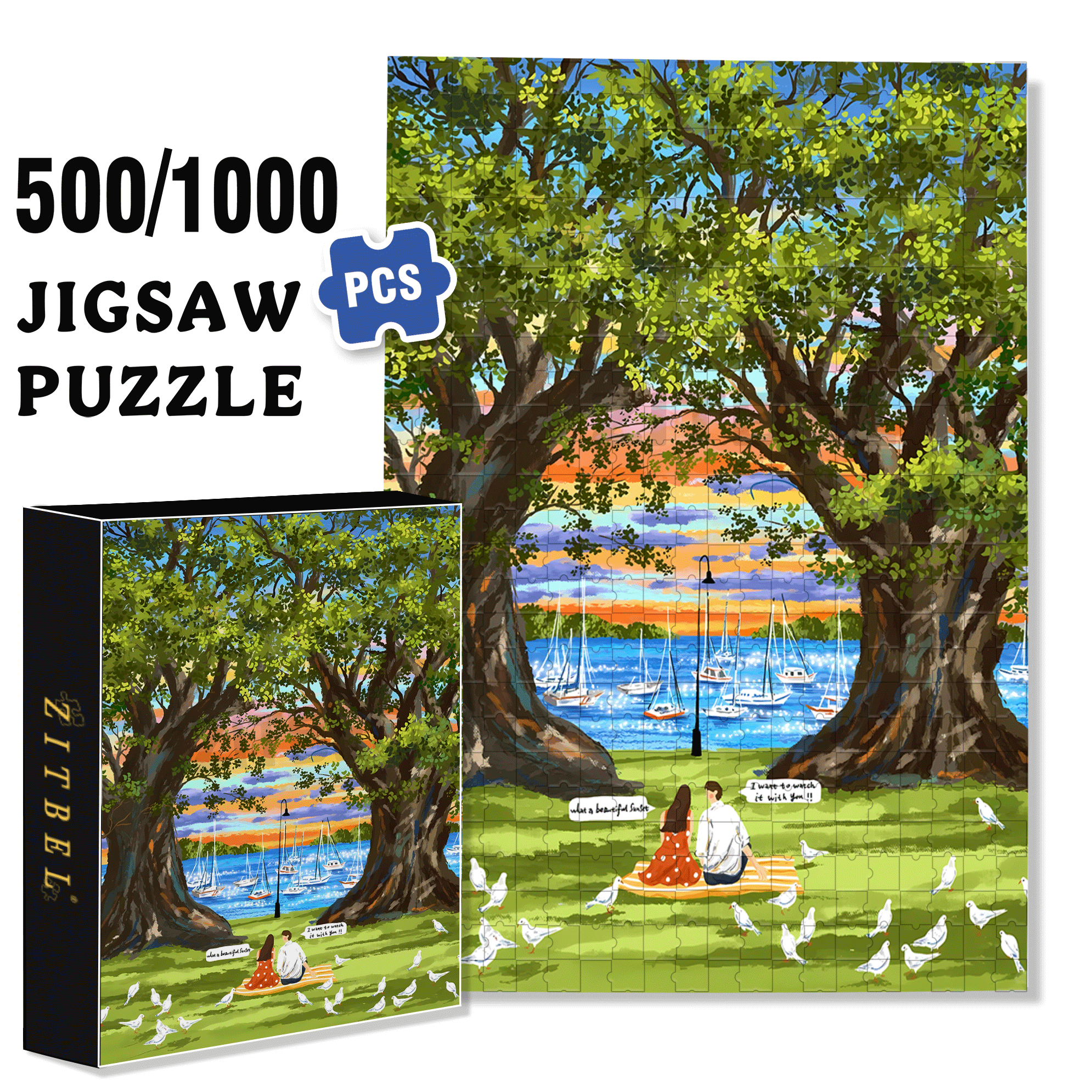 Dusk By The Lake 500pcs/1000pcs Jigsaw Puzzle, Scratch-Resistant, Interactive Family Game & Brain-Boosting DIY Decor, Perfect for Halloween, Christmas & New Year Gifts, Family Puzzle Game