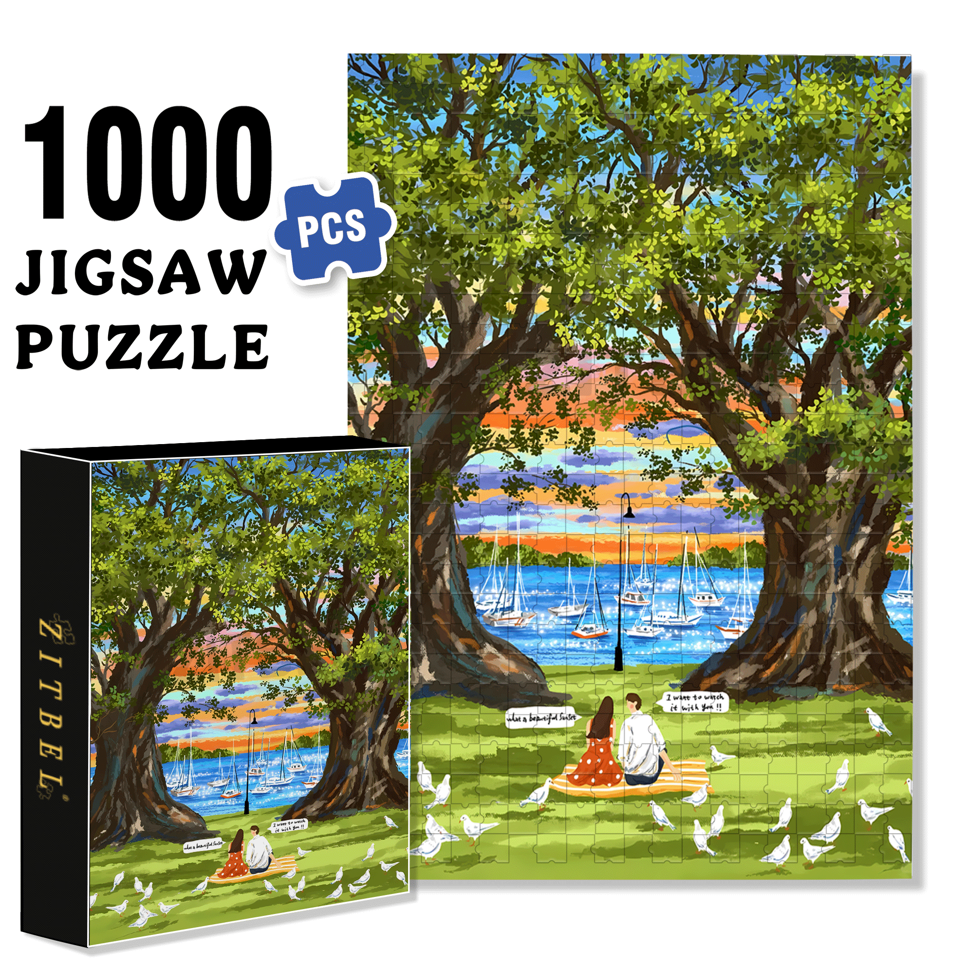 Dusk By The Lake 500pcs/1000pcs Jigsaw Puzzle, Scratch-Resistant, Interactive Family Game & Brain-Boosting DIY Decor, Perfect for Halloween, Christmas & New Year Gifts, Family Puzzle Game
