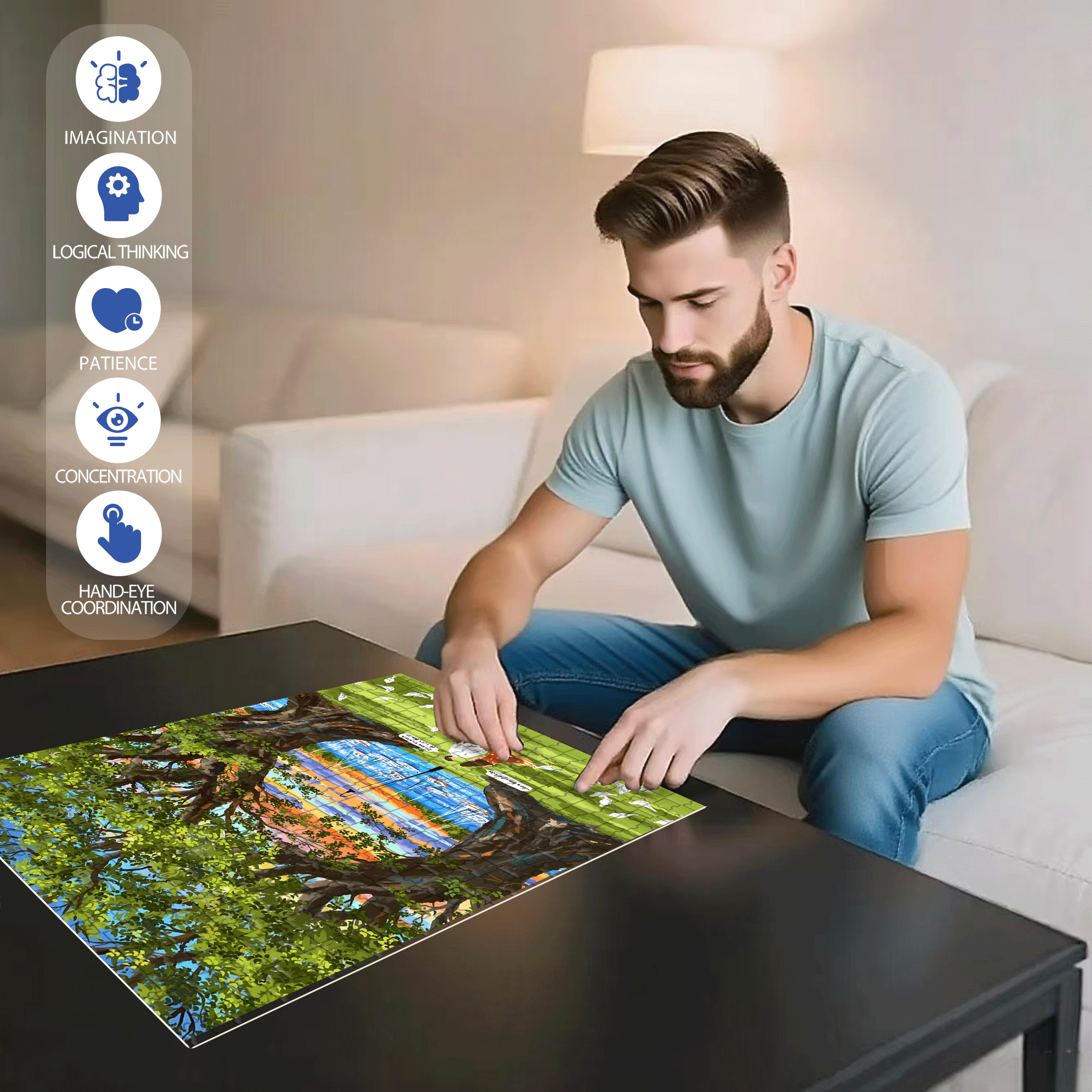 Dusk By The Lake 500pcs/1000pcs Jigsaw Puzzle, Scratch-Resistant, Interactive Family Game & Brain-Boosting DIY Decor, Perfect for Halloween, Christmas & New Year Gifts, Family Puzzle Game