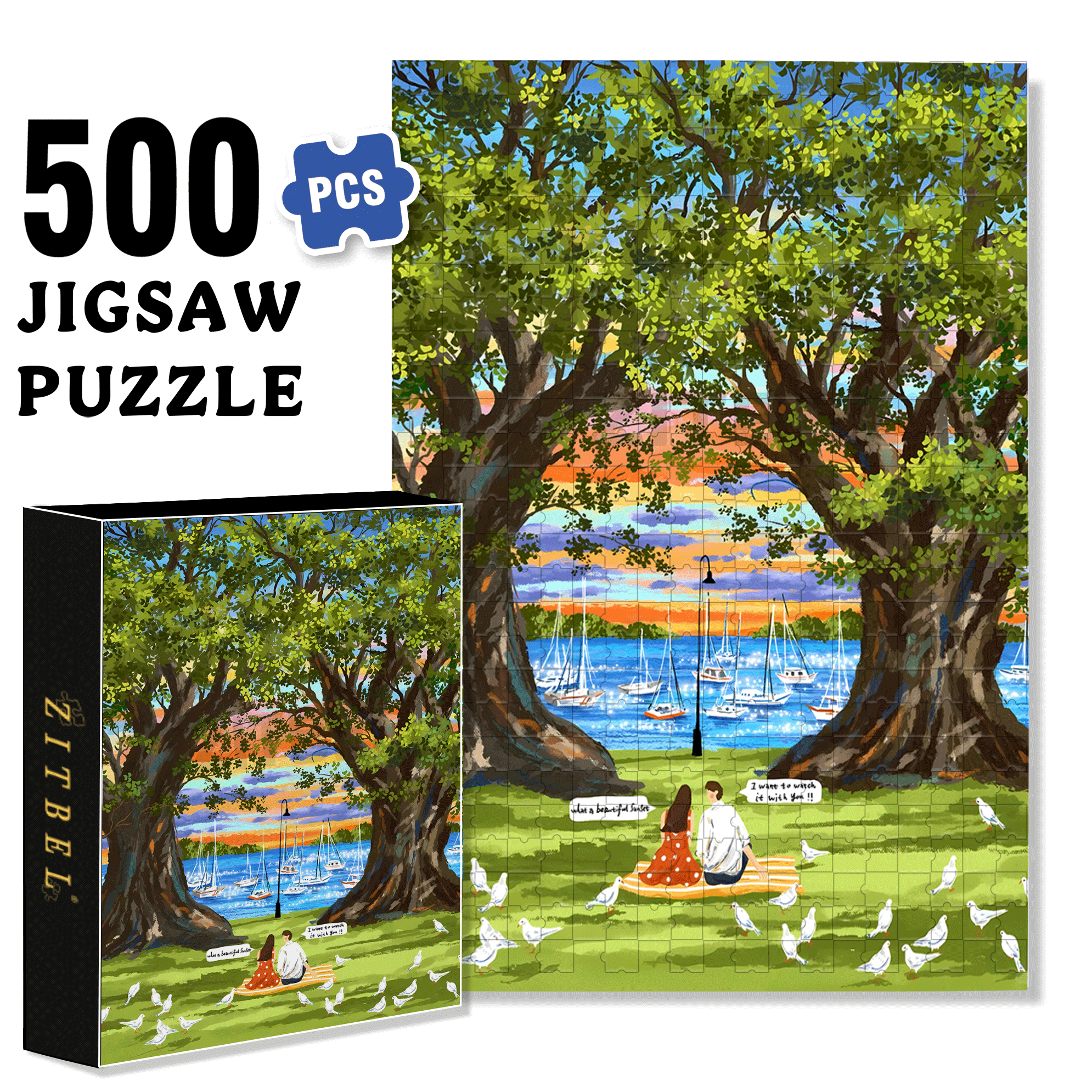 Dusk By The Lake 500pcs/1000pcs Jigsaw Puzzle, Scratch-Resistant, Interactive Family Game & Brain-Boosting DIY Decor, Perfect for Halloween, Christmas & New Year Gifts, Family Puzzle Game