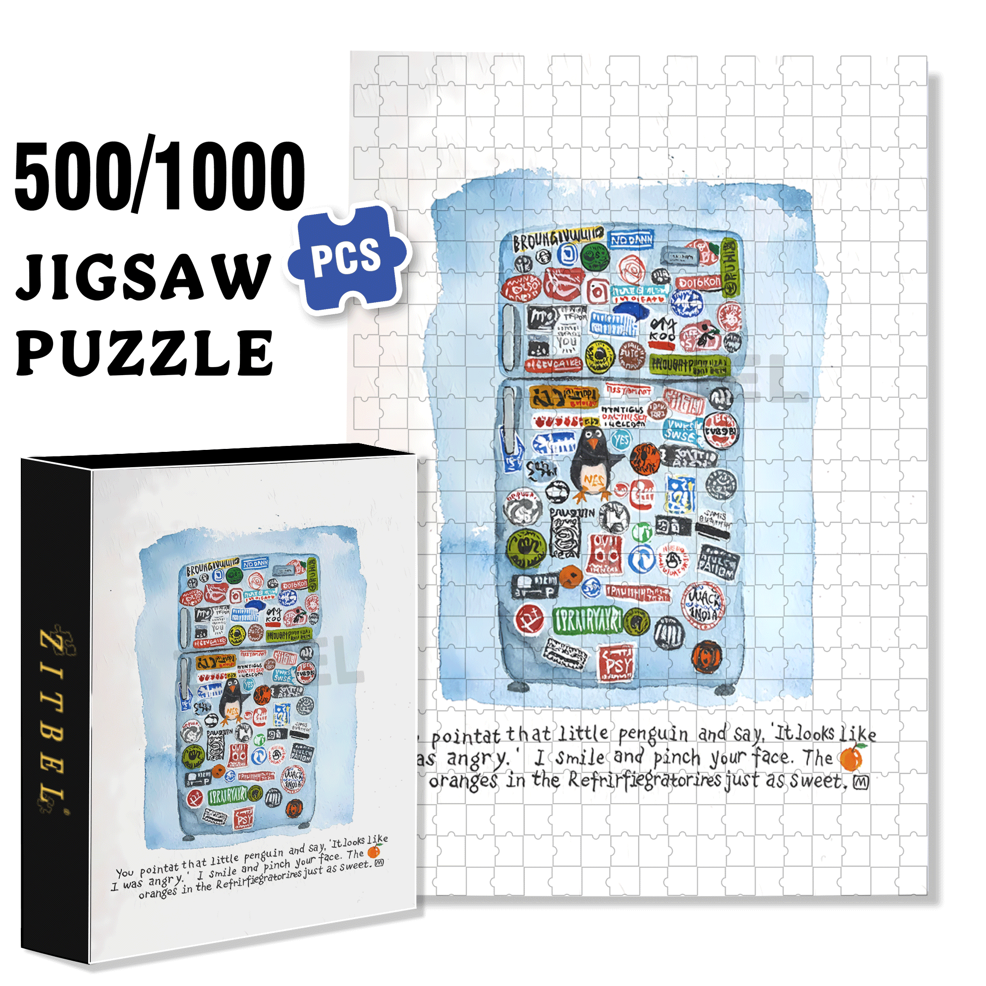 Fridge Magnet 500pcs/1000pcs Jigsaw Puzzle, Scratch-Resistant, Interactive Family Game & Brain-Boosting DIY Decor, Perfect for Halloween, Christmas & New Year Gifts, Family Puzzle Game