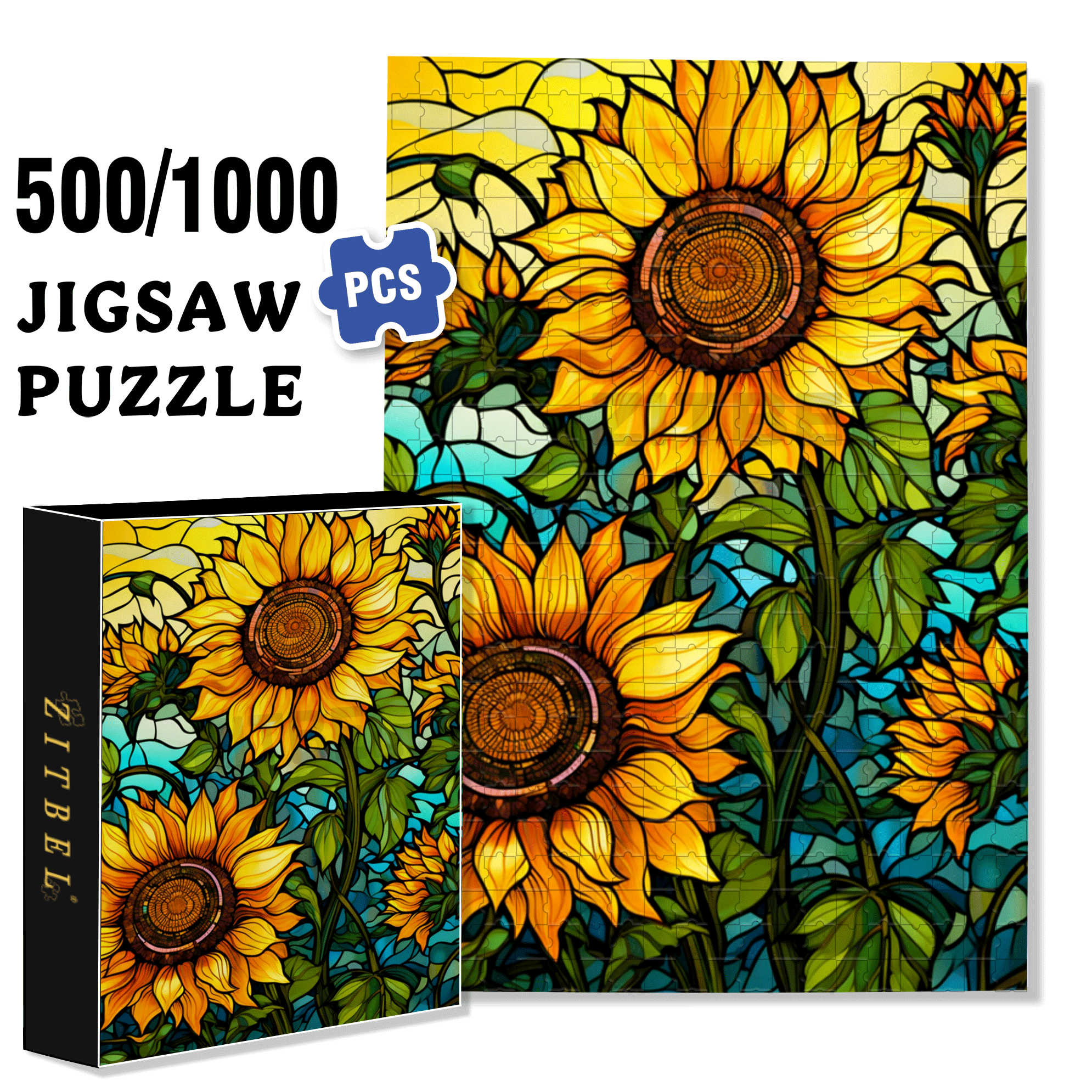 Glazed Sunflower Shadow 500pcs/1000pcs Jigsaw Puzzle, Scratch-Resistant, Interactive Family Game & Brain-Boosting DIY Decor, Perfect for Halloween, Christmas & New Year Gifts, Family Puzzle Game