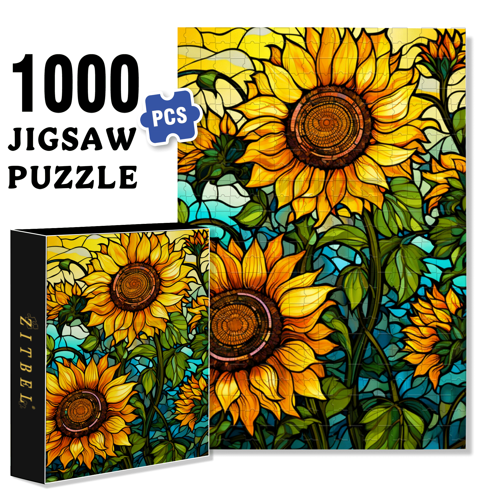 Glazed Sunflower Shadow 500pcs/1000pcs Jigsaw Puzzle, Scratch-Resistant, Interactive Family Game & Brain-Boosting DIY Decor, Perfect for Halloween, Christmas & New Year Gifts, Family Puzzle Game
