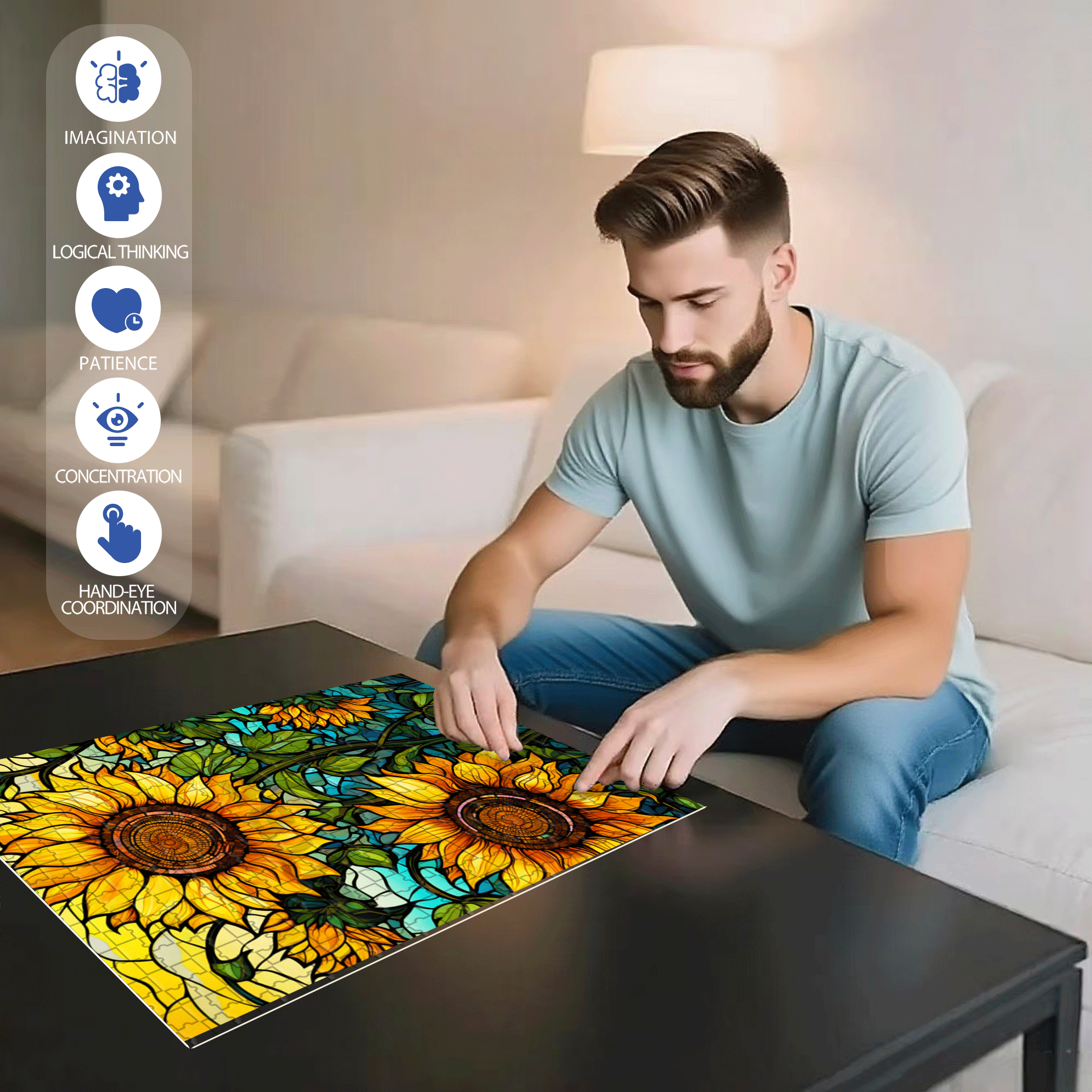 Glazed Sunflower Shadow 500pcs/1000pcs Jigsaw Puzzle, Scratch-Resistant, Interactive Family Game & Brain-Boosting DIY Decor, Perfect for Halloween, Christmas & New Year Gifts, Family Puzzle Game