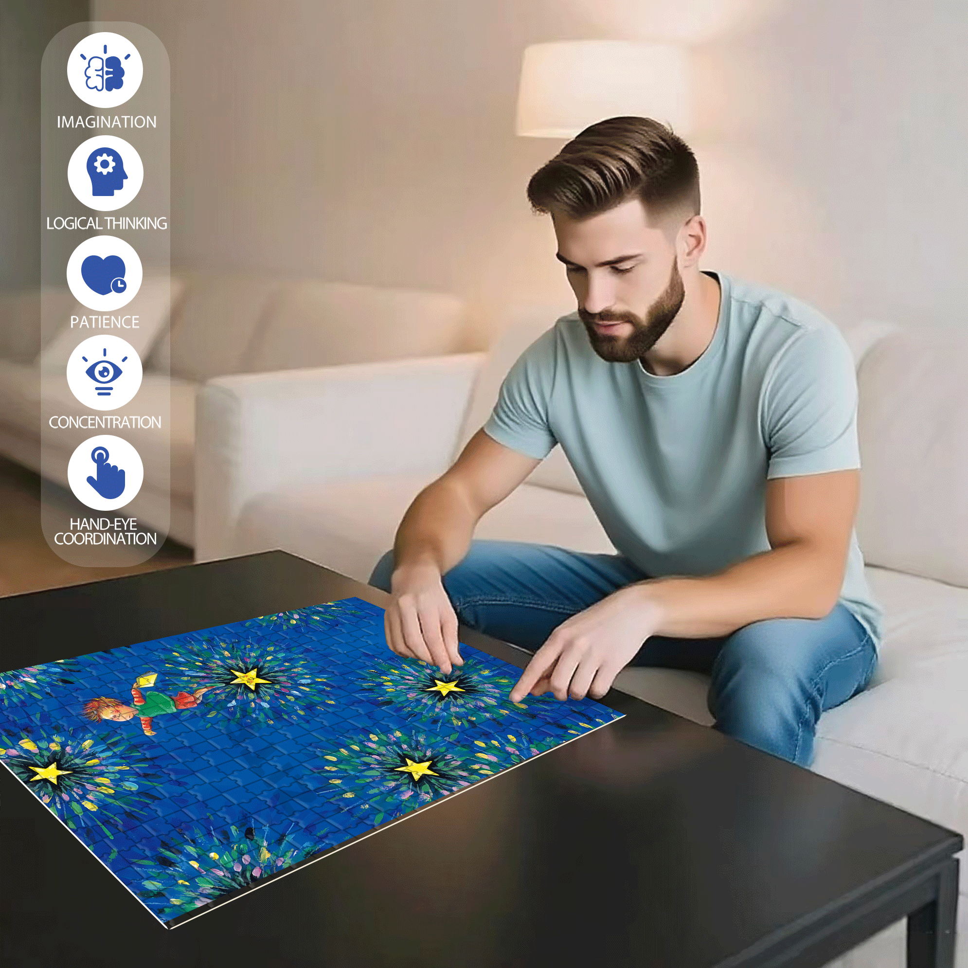 Make A Wish Upon The Stars 500pcs/1000pcs Jigsaw Puzzle, Scratch-Resistant, Interactive Family Game & Brain-Boosting DIY Decor, Perfect for Halloween, Christmas & New Year Gifts, Family Puzzle Game