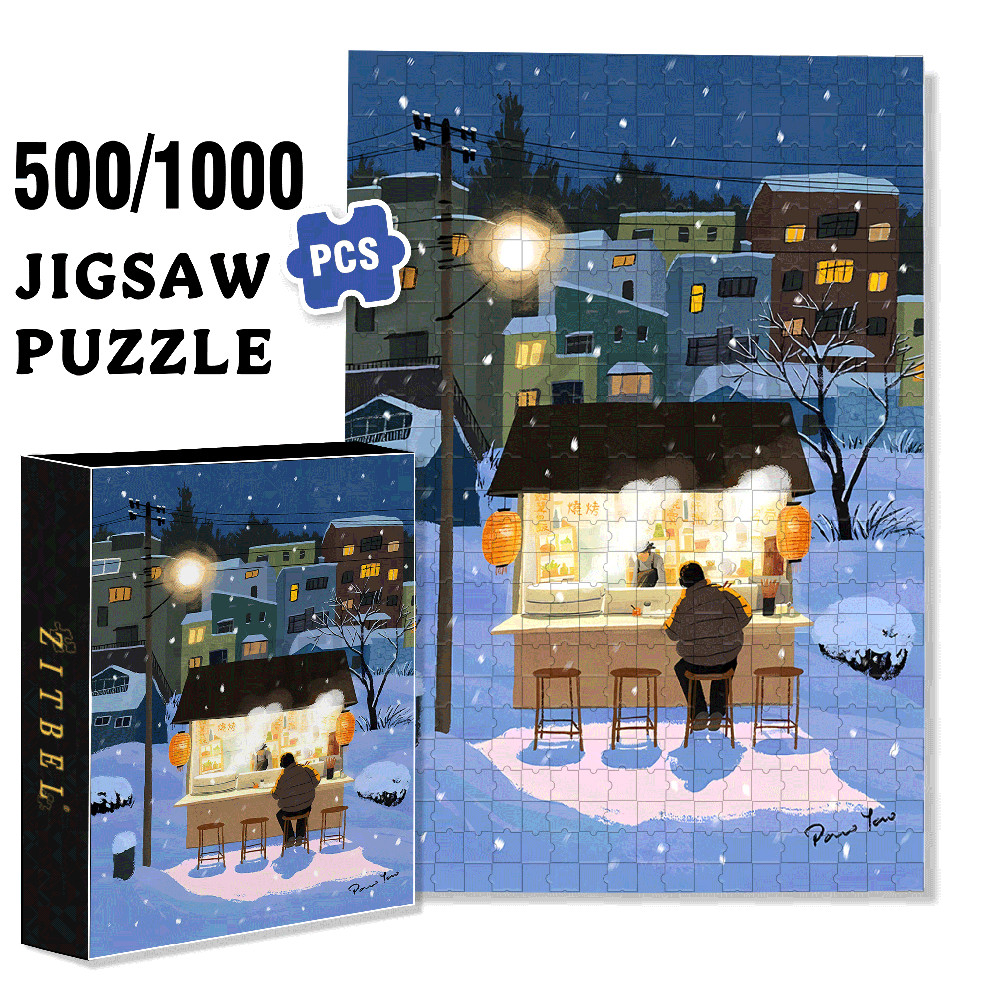 Midnight Diner 500pcs/1000pcs Jigsaw Puzzle, Scratch-Resistant, Interactive Family Game & Brain-Boosting DIY Decor, Perfect for Halloween, Christmas & New Year Gifts, Family Puzzle Game