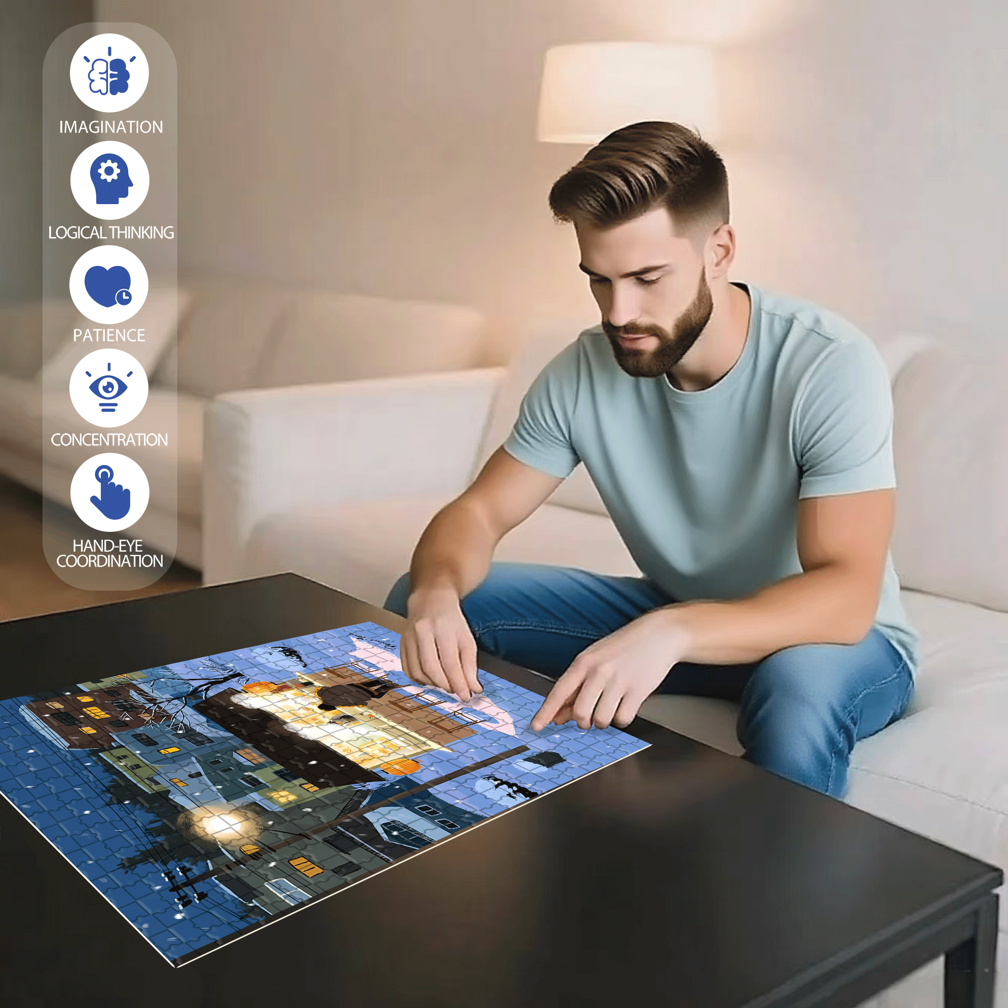 Midnight Diner 500pcs/1000pcs Jigsaw Puzzle, Scratch-Resistant, Interactive Family Game & Brain-Boosting DIY Decor, Perfect for Halloween, Christmas & New Year Gifts, Family Puzzle Game
