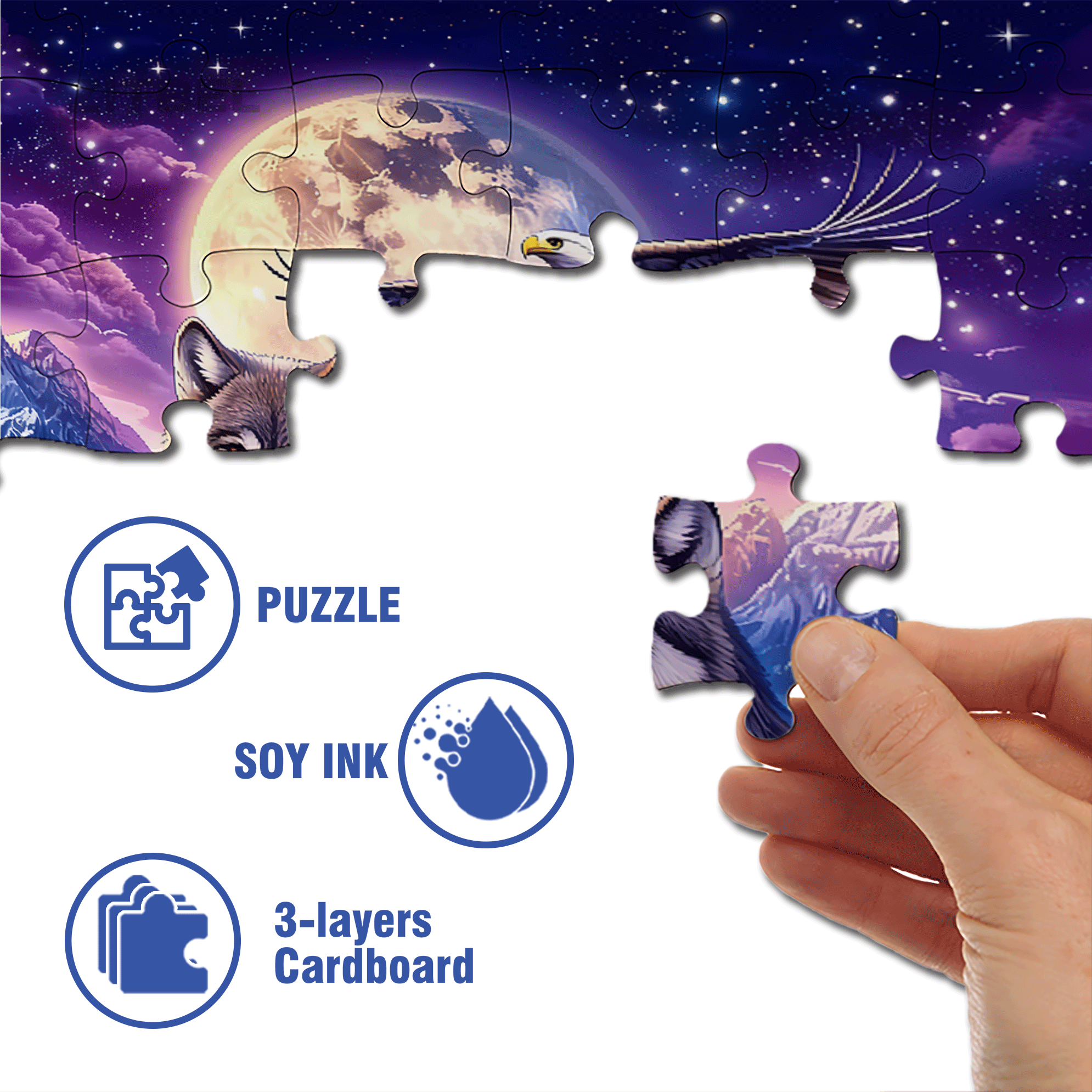 Moonlit Night - Pack of Wolves 500pcs/1000pcs Jigsaw Puzzle, Scratch-Resistant, Interactive Family Game & Brain-Boosting DIY Decor, Perfect for Halloween, Christmas & New Year Gifts, Family Puzzle Game