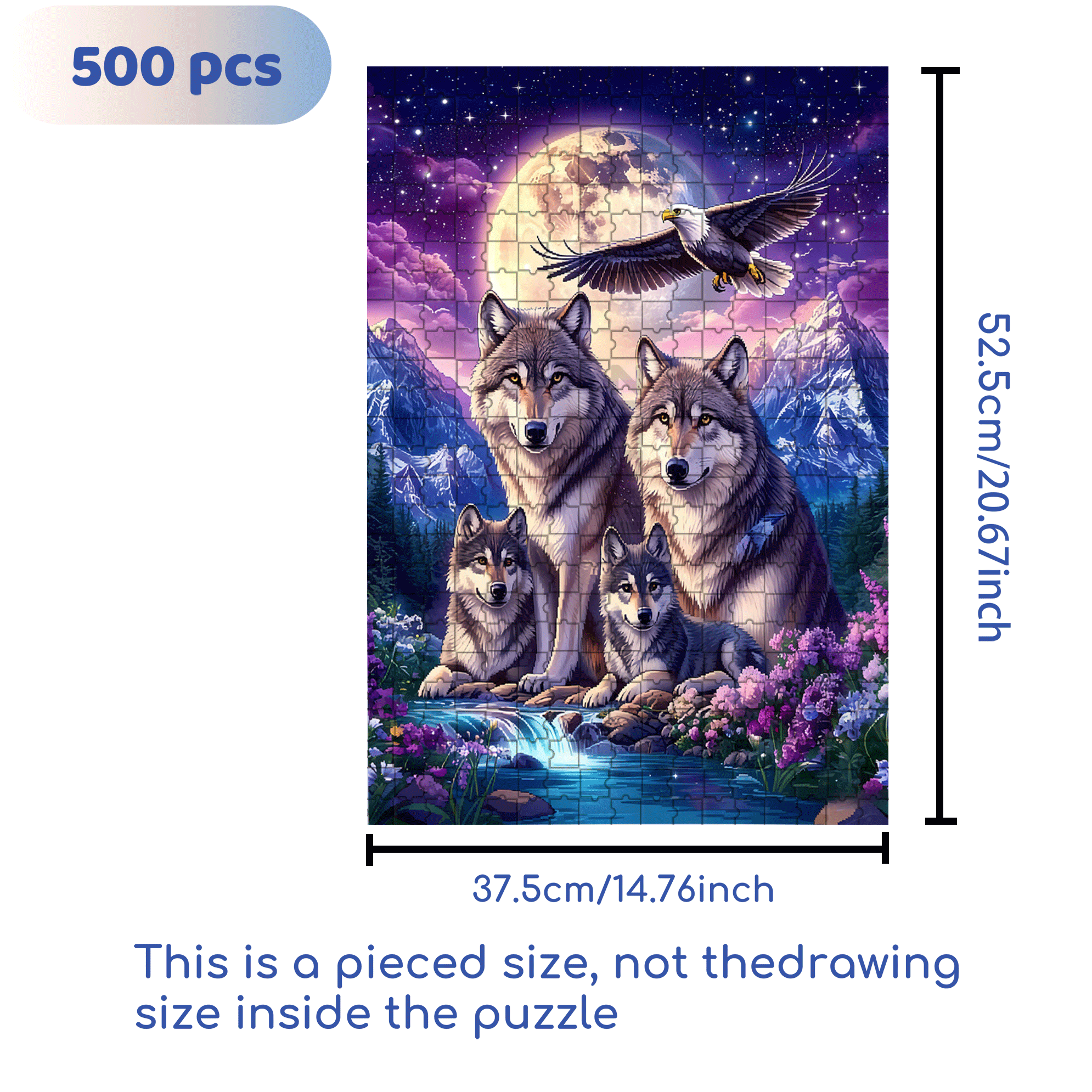 Moonlit Night - Pack of Wolves 500pcs/1000pcs Jigsaw Puzzle, Scratch-Resistant, Interactive Family Game & Brain-Boosting DIY Decor, Perfect for Halloween, Christmas & New Year Gifts, Family Puzzle Game