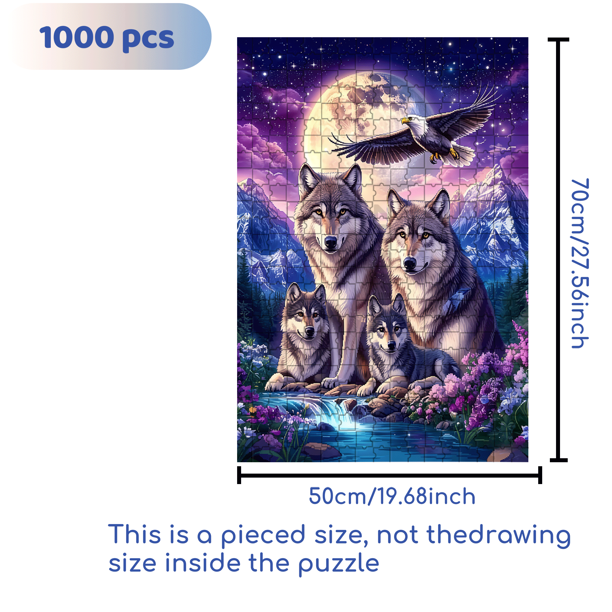 Moonlit Night - Pack of Wolves 500pcs/1000pcs Jigsaw Puzzle, Scratch-Resistant, Interactive Family Game & Brain-Boosting DIY Decor, Perfect for Halloween, Christmas & New Year Gifts, Family Puzzle Game