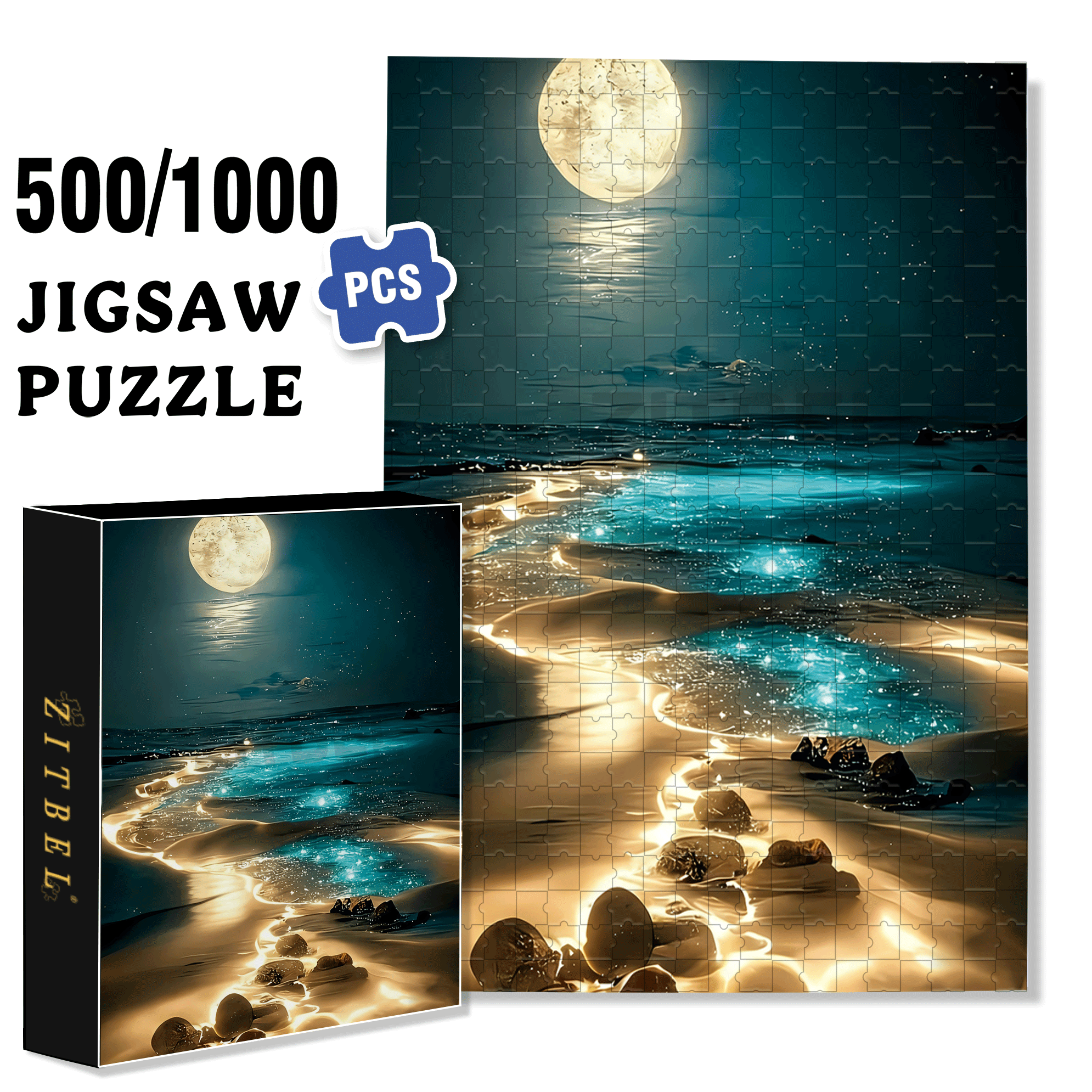 Moonlit Silver Sand 500pcs/1000pcs Jigsaw Puzzle, Scratch-Resistant, Interactive Family Game & Brain-Boosting DIY Decor, Perfect for Halloween, Christmas & New Year Gifts, Family Puzzle Game
