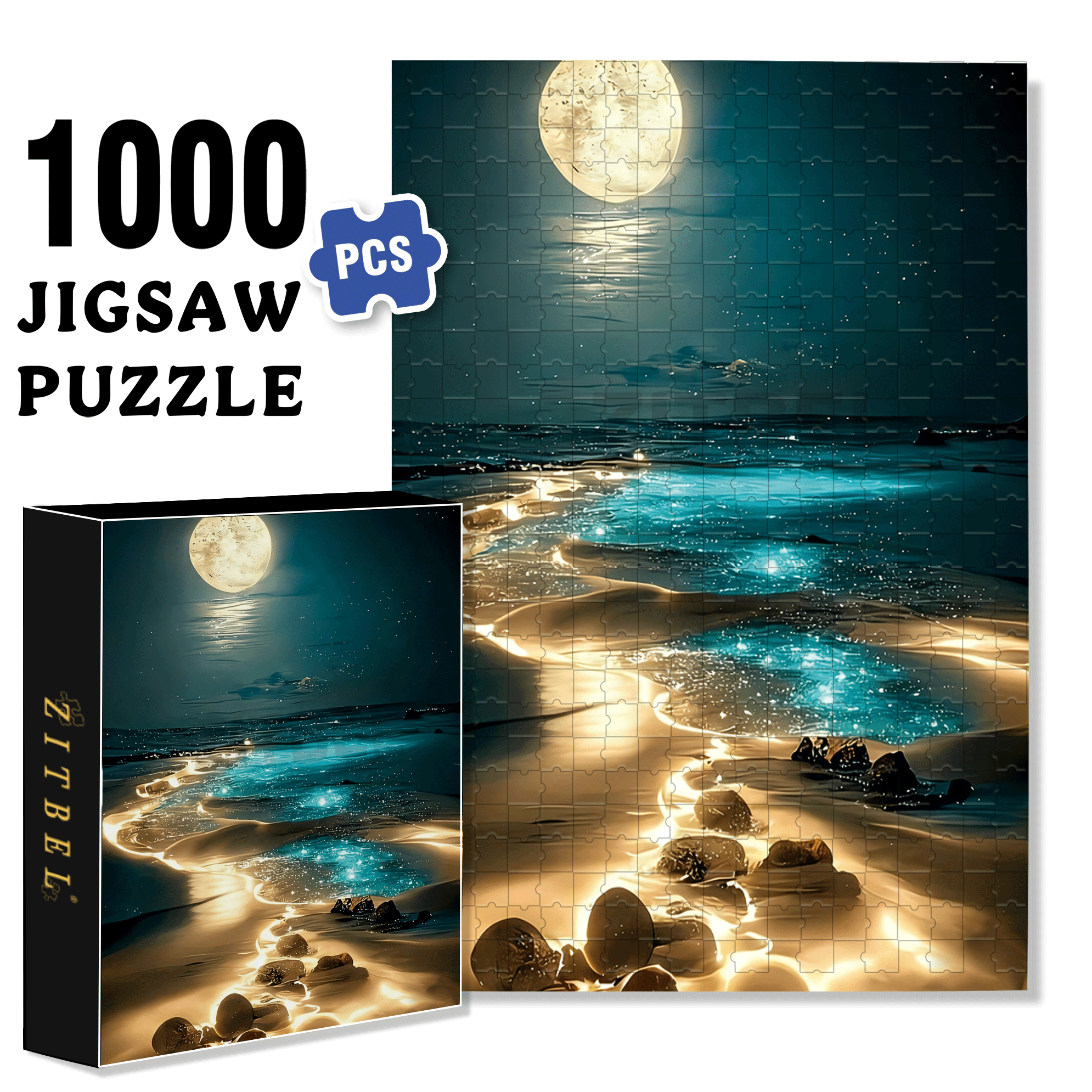 Moonlit Silver Sand 500pcs/1000pcs Jigsaw Puzzle, Scratch-Resistant, Interactive Family Game & Brain-Boosting DIY Decor, Perfect for Halloween, Christmas & New Year Gifts, Family Puzzle Game
