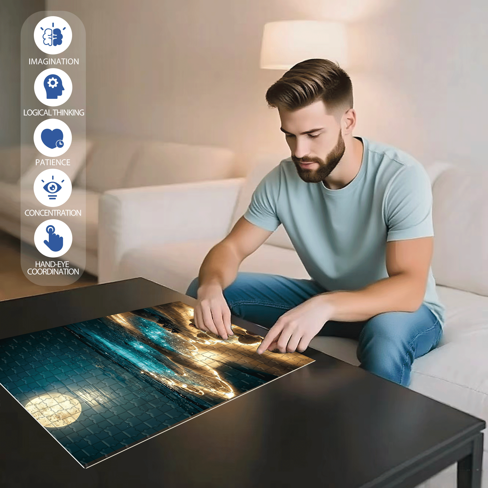 Moonlit Silver Sand 500pcs/1000pcs Jigsaw Puzzle, Scratch-Resistant, Interactive Family Game & Brain-Boosting DIY Decor, Perfect for Halloween, Christmas & New Year Gifts, Family Puzzle Game