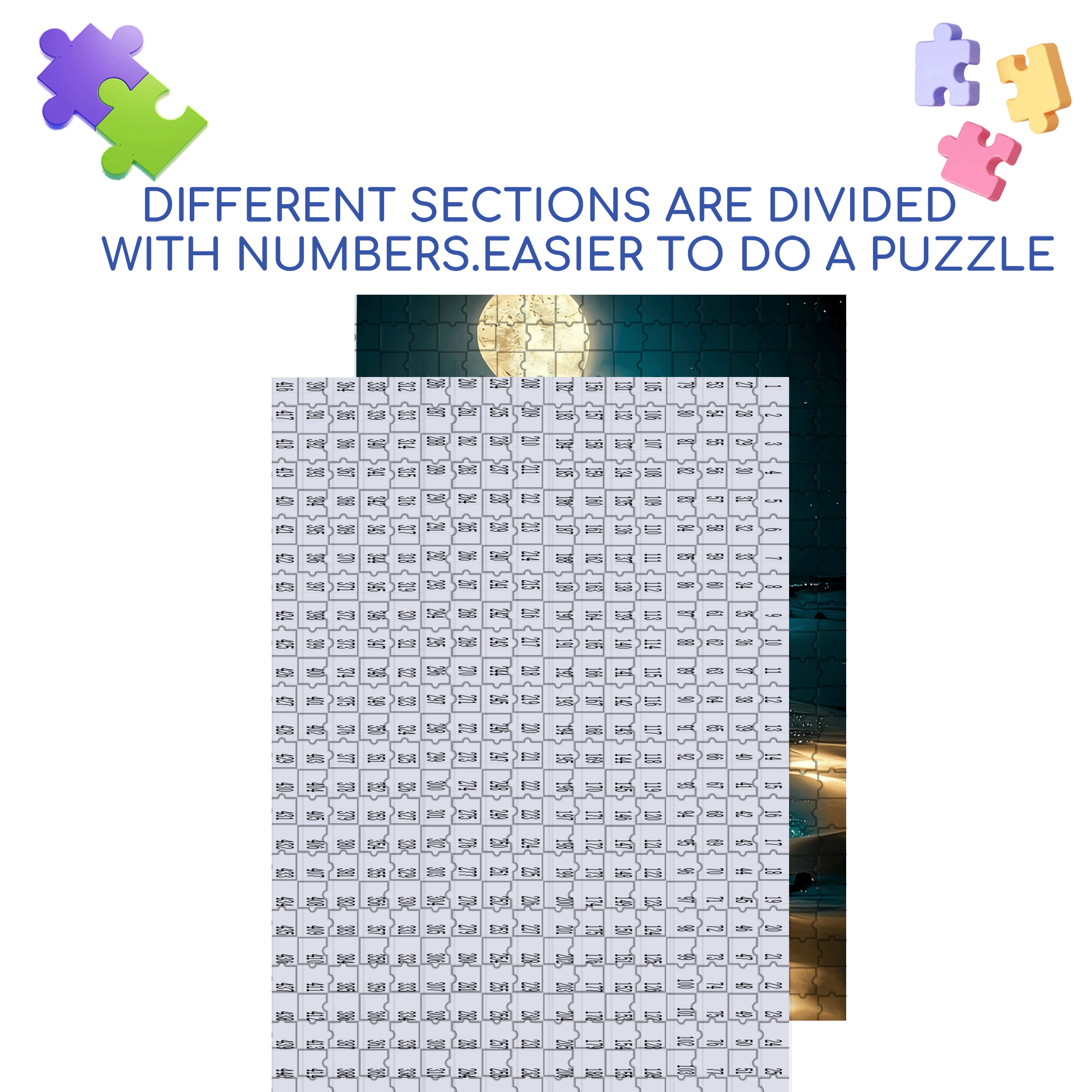 Moonlit Silver Sand 500pcs/1000pcs Jigsaw Puzzle, Scratch-Resistant, Interactive Family Game & Brain-Boosting DIY Decor, Perfect for Halloween, Christmas & New Year Gifts, Family Puzzle Game