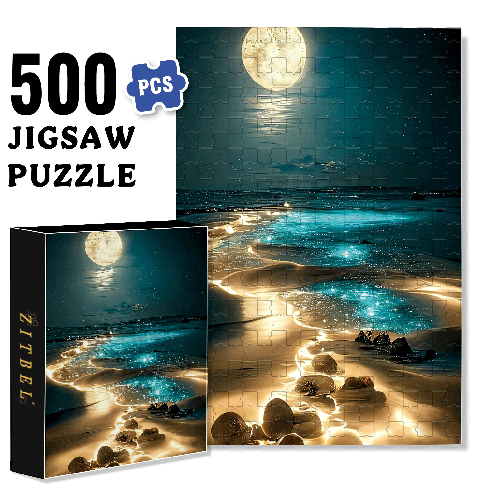 Moonlit Silver Sand 500pcs/1000pcs Jigsaw Puzzle, Scratch-Resistant, Interactive Family Game & Brain-Boosting DIY Decor, Perfect for Halloween, Christmas & New Year Gifts, Family Puzzle Game
