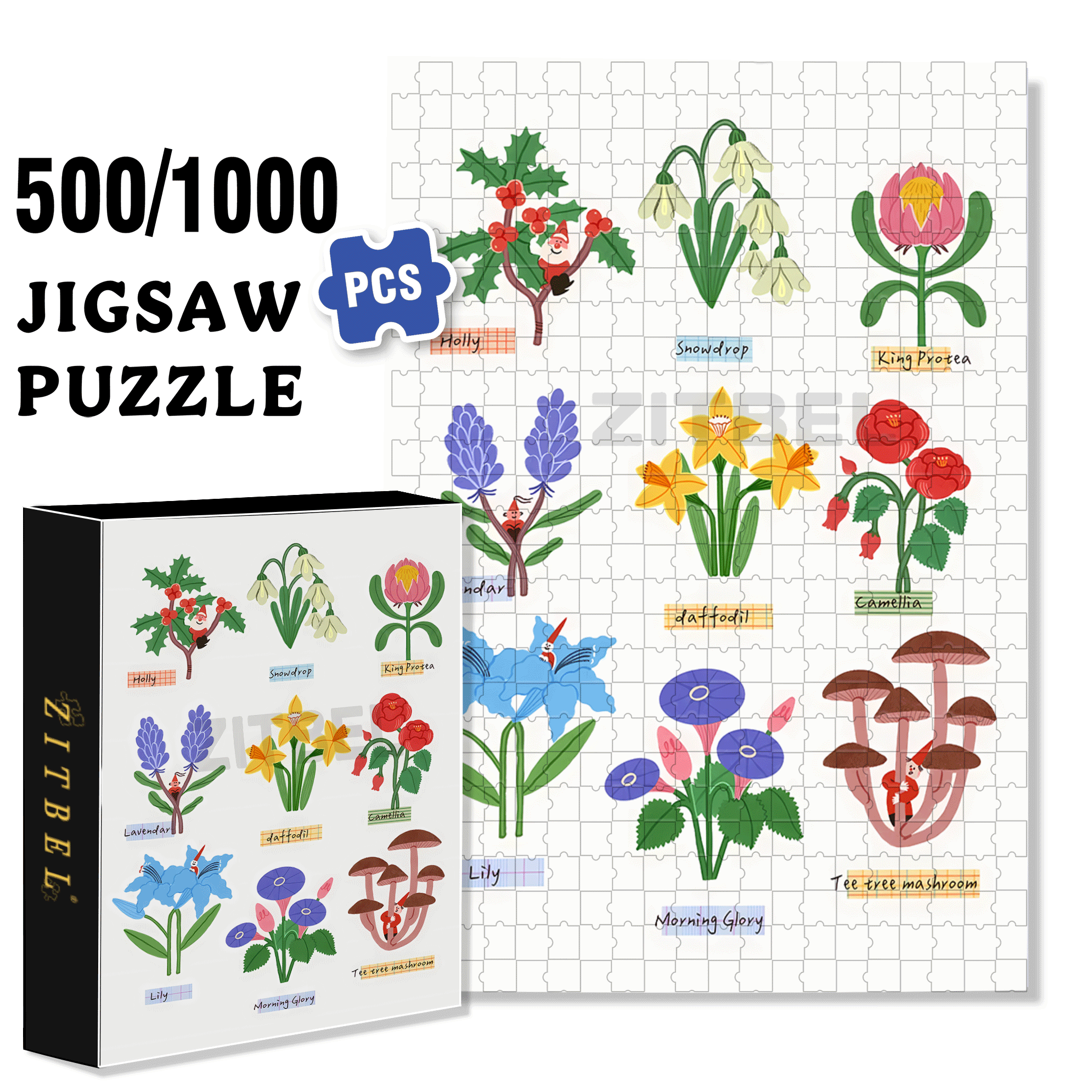 Plant Identification Guide 500pcs/1000pcs Jigsaw Puzzle, Scratch-Resistant, Interactive Family Game & Brain-Boosting DIY Decor, Perfect for Halloween, Christmas & New Year Gifts, Family Puzzle Game