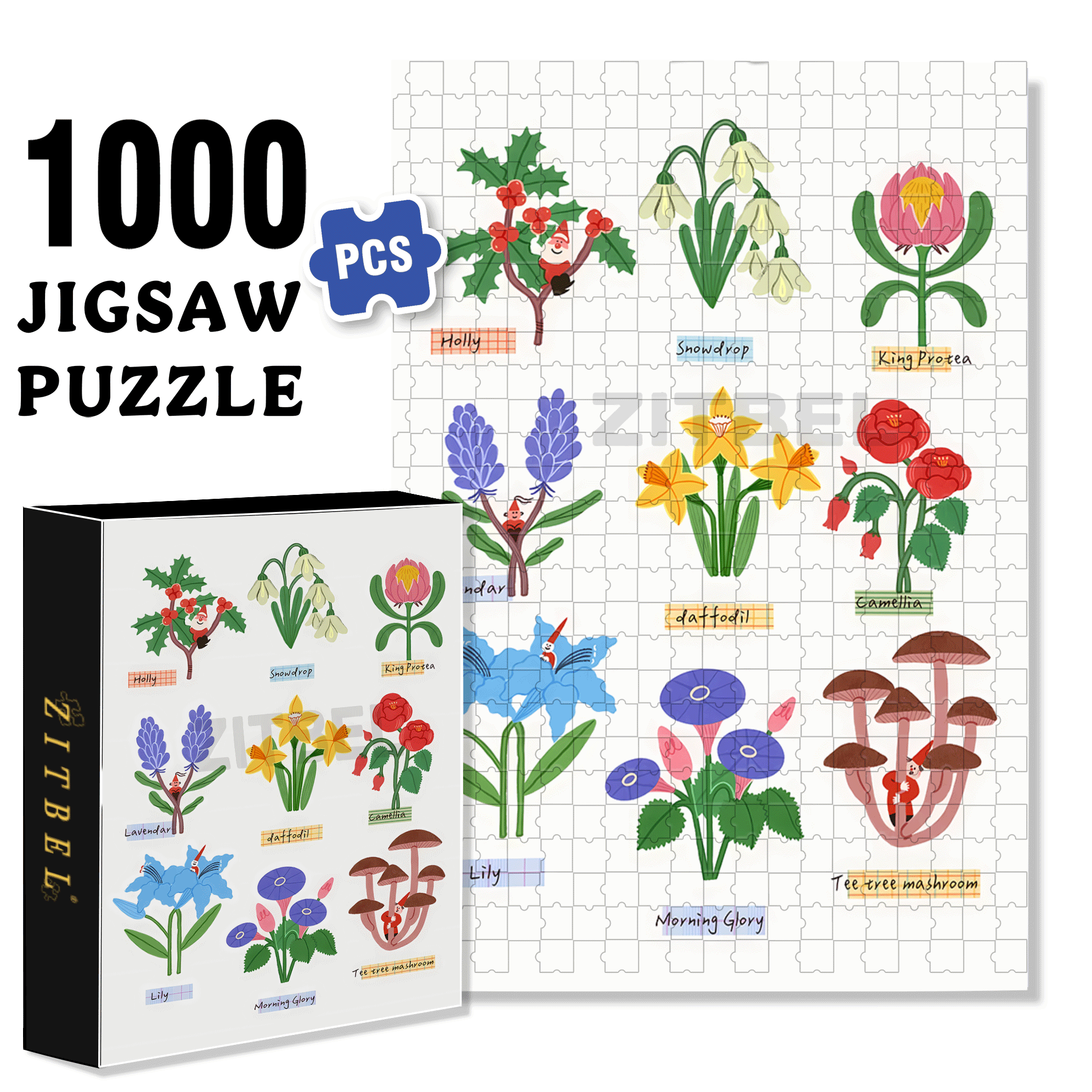Plant Identification Guide 500pcs/1000pcs Jigsaw Puzzle, Scratch-Resistant, Interactive Family Game & Brain-Boosting DIY Decor, Perfect for Halloween, Christmas & New Year Gifts, Family Puzzle Game