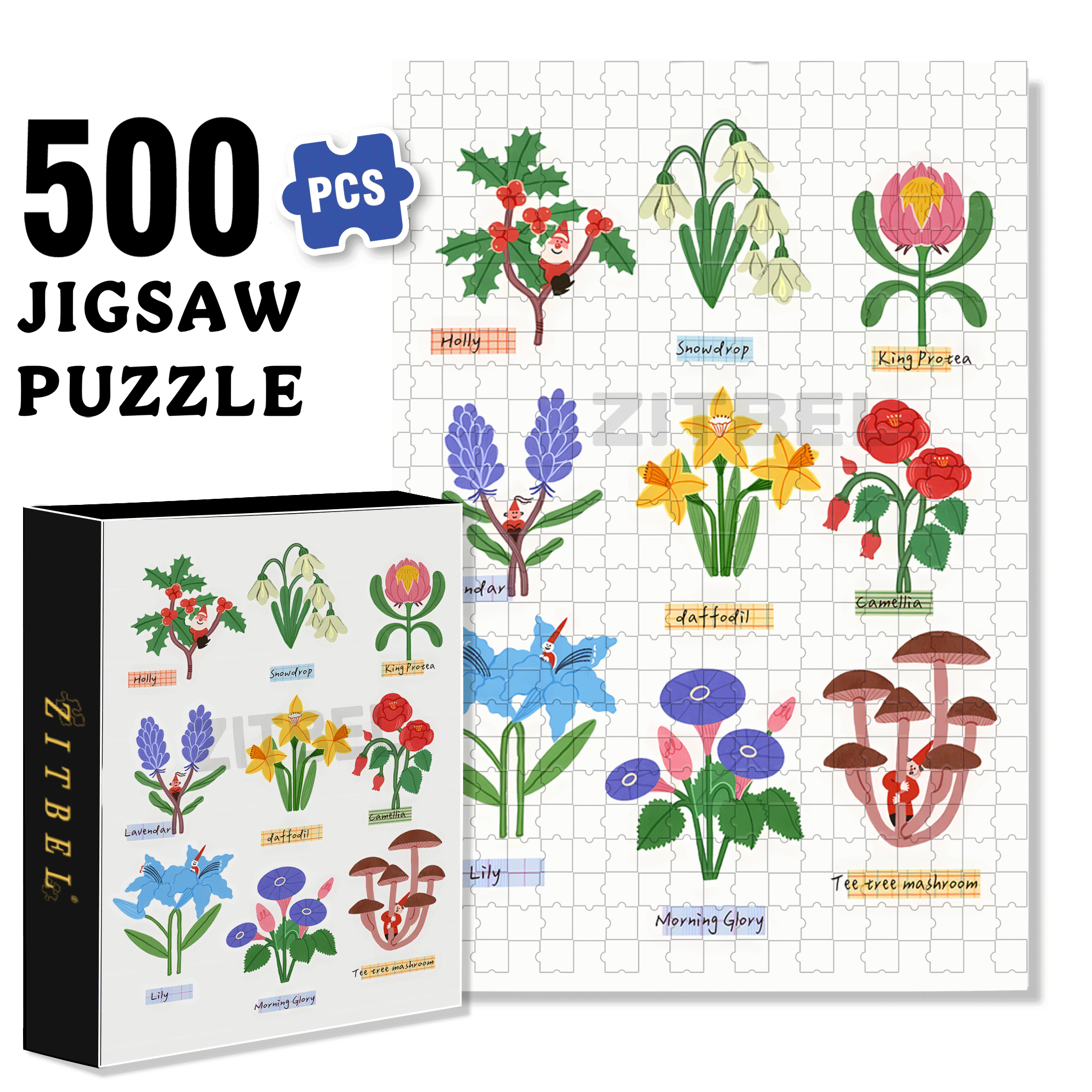 Plant Identification Guide 500pcs/1000pcs Jigsaw Puzzle, Scratch-Resistant, Interactive Family Game & Brain-Boosting DIY Decor, Perfect for Halloween, Christmas & New Year Gifts, Family Puzzle Game