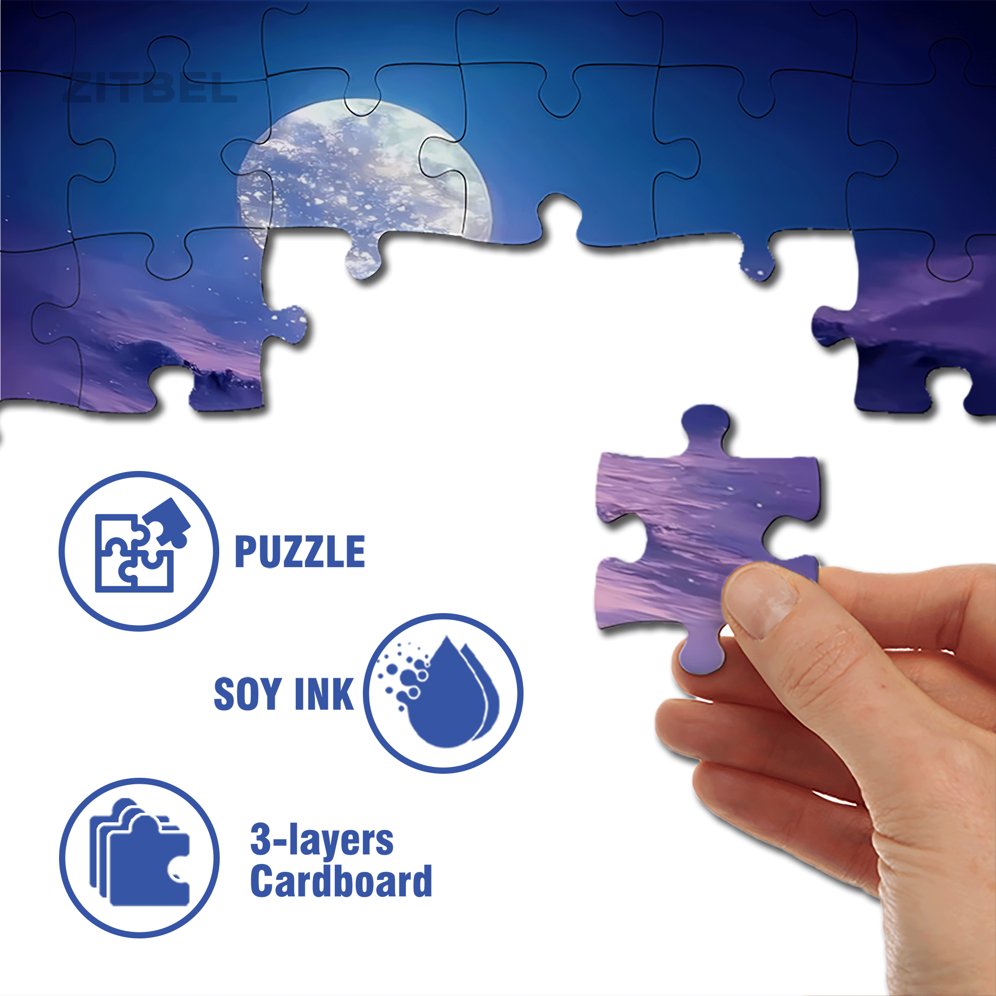 Purple Sea Full Moon 500pcs/1000pcs Jigsaw Puzzle, Scratch-Resistant, Interactive Family Game & Brain-Boosting DIY Decor, Perfect for Halloween, Christmas & New Year Gifts, Family Puzzle Game