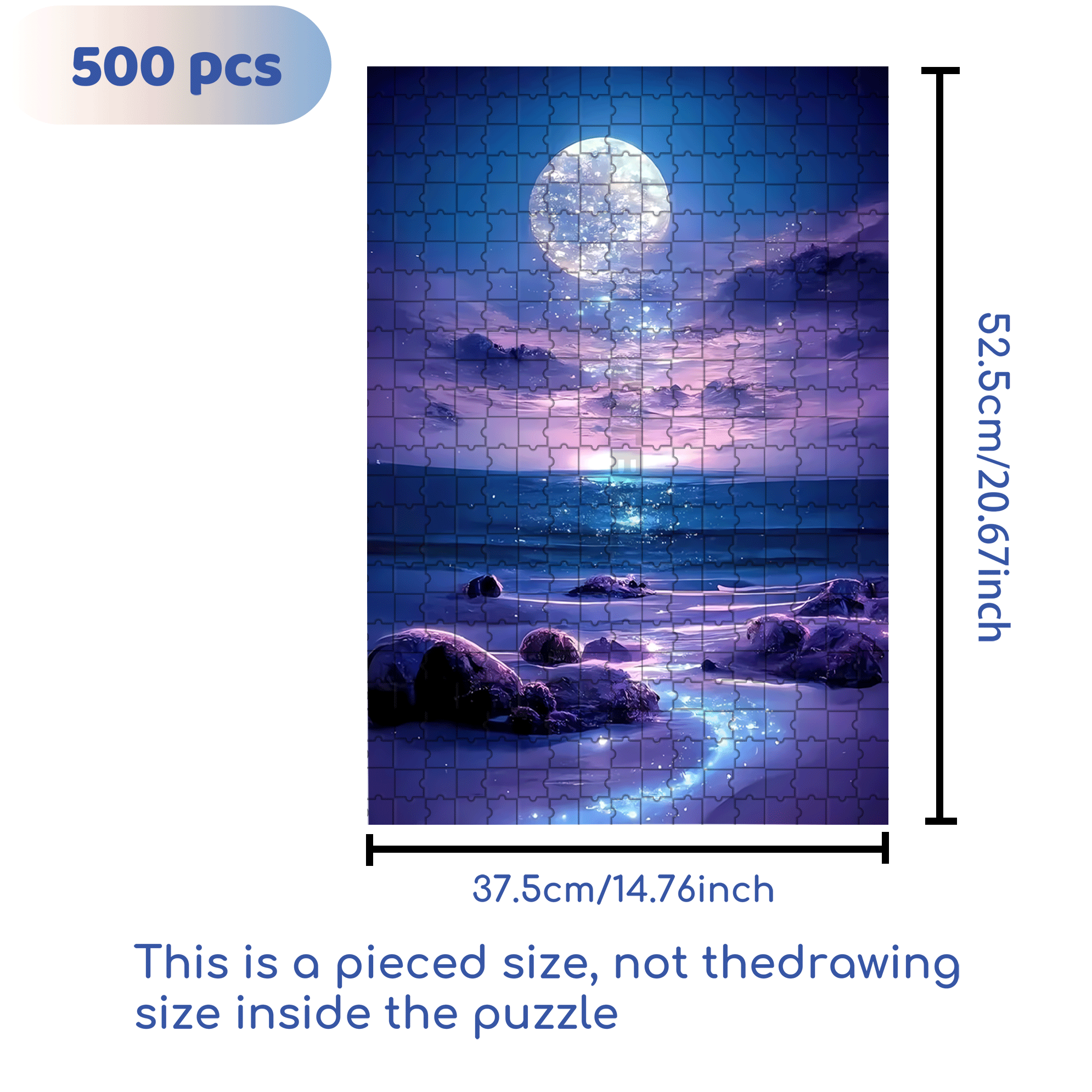 Purple Sea Full Moon 500pcs/1000pcs Jigsaw Puzzle, Scratch-Resistant, Interactive Family Game & Brain-Boosting DIY Decor, Perfect for Halloween, Christmas & New Year Gifts, Family Puzzle Game
