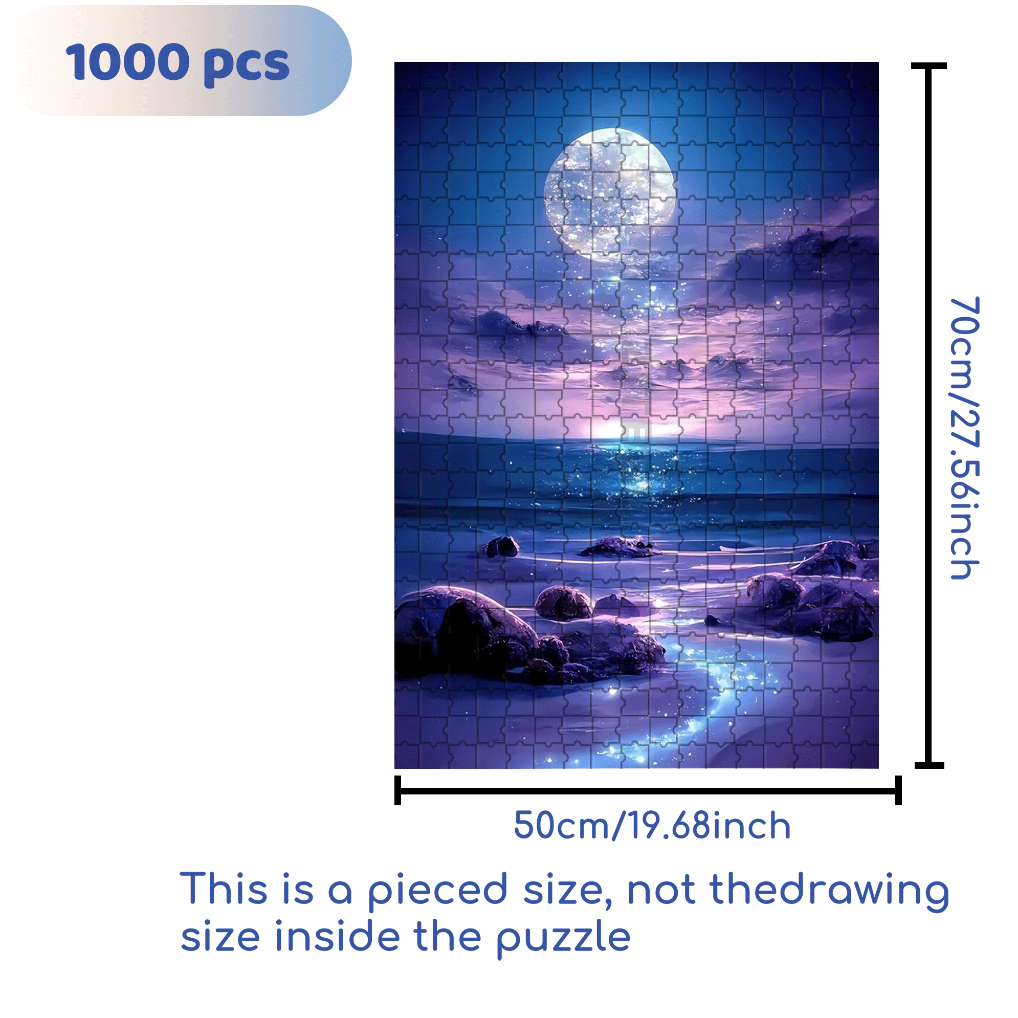 Purple Sea Full Moon 500pcs/1000pcs Jigsaw Puzzle, Scratch-Resistant, Interactive Family Game & Brain-Boosting DIY Decor, Perfect for Halloween, Christmas & New Year Gifts, Family Puzzle Game
