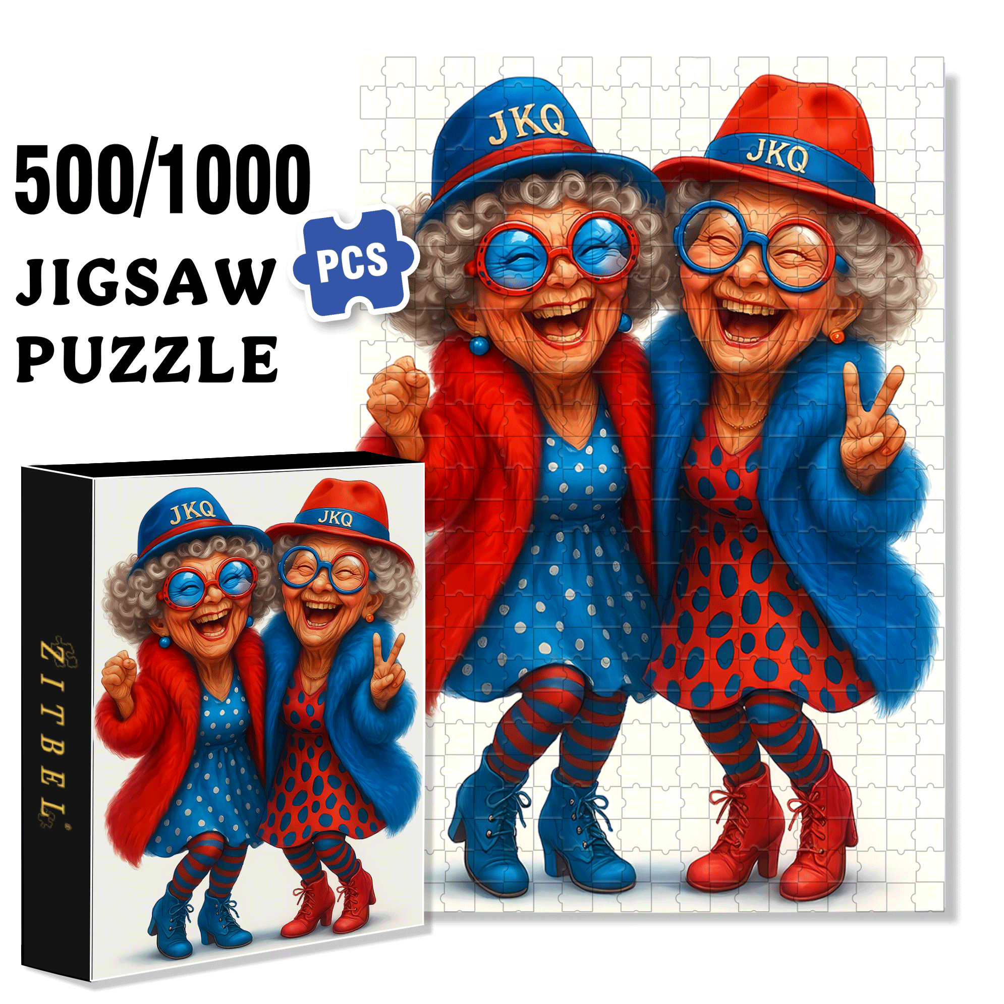 Red and Blue Old Friends Series 500pcs/1000pcs Jigsaw Puzzle, Scratch-Resistant, Interactive Family Game & Brain-Boosting DIY Decor, Perfect for Halloween, Christmas & New Year Gifts, Family Puzzle Game