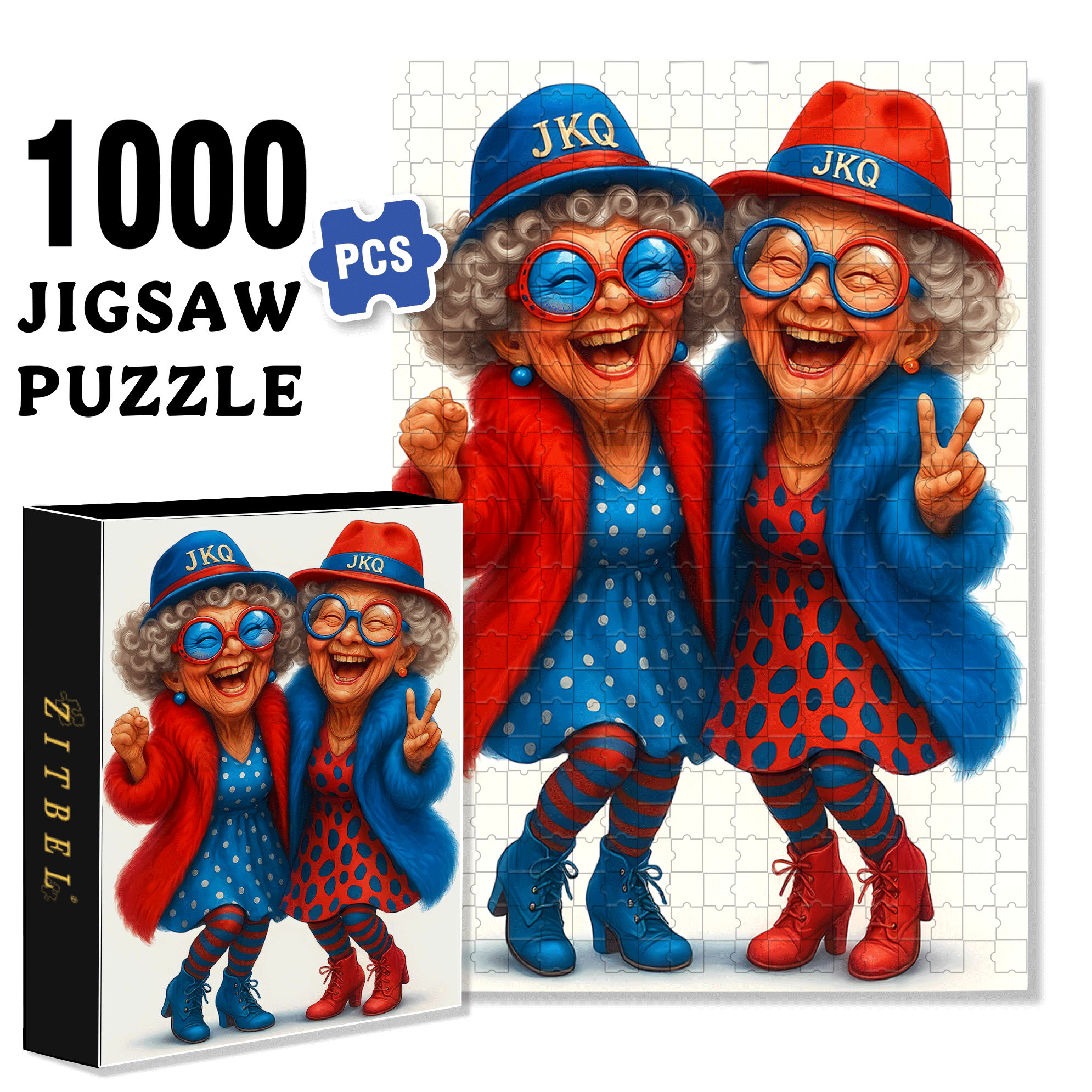Red and Blue Old Friends Series 500pcs/1000pcs Jigsaw Puzzle, Scratch-Resistant, Interactive Family Game & Brain-Boosting DIY Decor, Perfect for Halloween, Christmas & New Year Gifts, Family Puzzle Game
