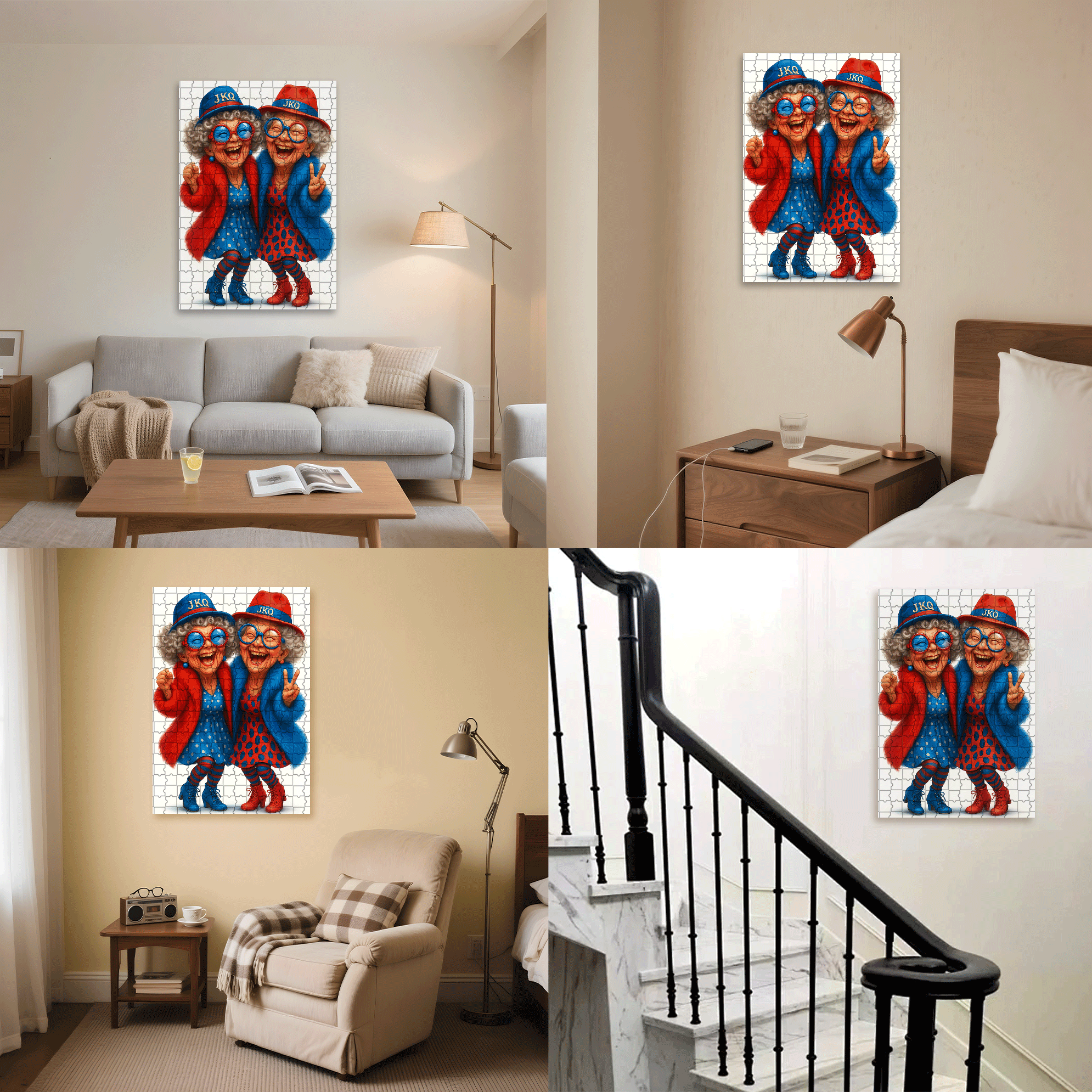 Red and Blue Old Friends Series 500pcs/1000pcs Jigsaw Puzzle, Scratch-Resistant, Interactive Family Game & Brain-Boosting DIY Decor, Perfect for Halloween, Christmas & New Year Gifts, Family Puzzle Game