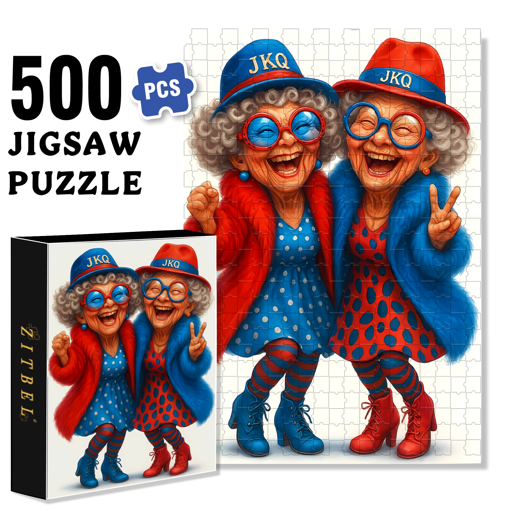 Red and Blue Old Friends Series 500pcs/1000pcs Jigsaw Puzzle, Scratch-Resistant, Interactive Family Game & Brain-Boosting DIY Decor, Perfect for Halloween, Christmas & New Year Gifts, Family Puzzle Game