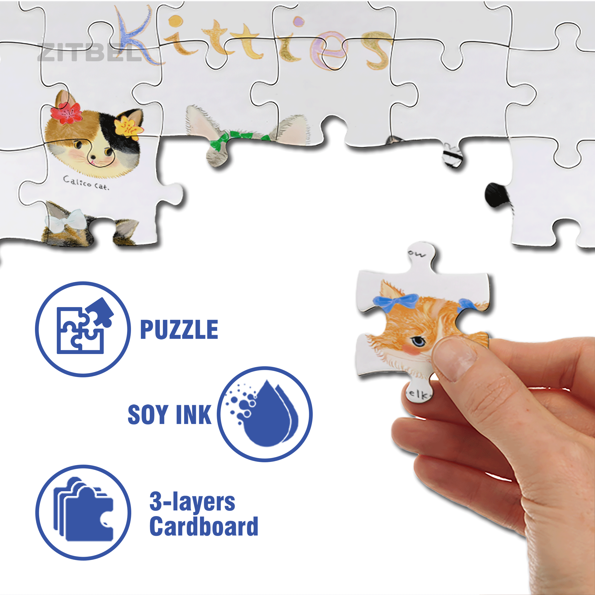 Round Cheek Kitties 500pcs/1000pcs Jigsaw Puzzle, Scratch-Resistant, Interactive Family Game & Brain-Boosting DIY Decor, Perfect for Halloween, Christmas & New Year Gifts, Family Puzzle Game