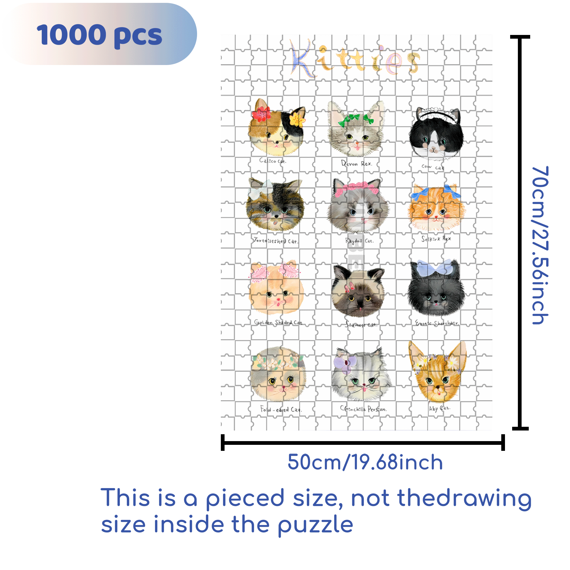 Round Cheek Kitties 500pcs/1000pcs Jigsaw Puzzle, Scratch-Resistant, Interactive Family Game & Brain-Boosting DIY Decor, Perfect for Halloween, Christmas & New Year Gifts, Family Puzzle Game