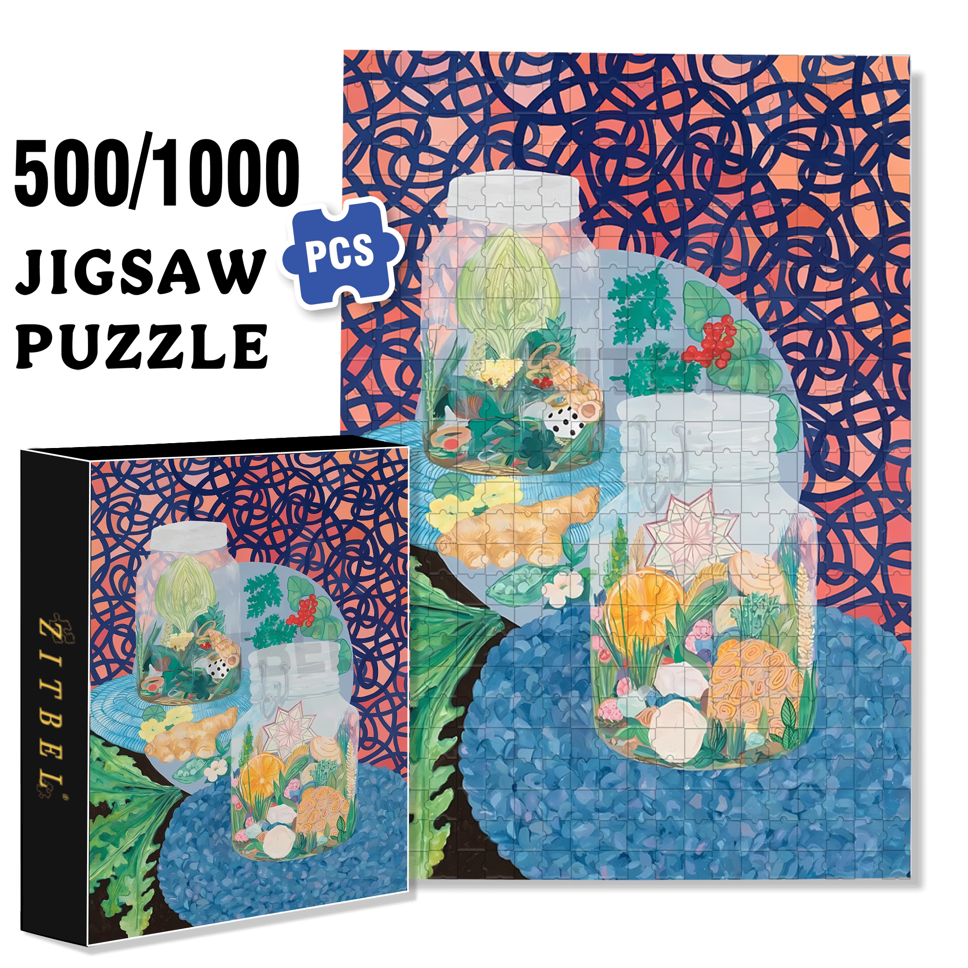 Secret World Within the Bottle 500pcs/1000pcs Jigsaw Puzzle, Scratch-Resistant, Interactive Family Game & Brain-Boosting DIY Decor, Perfect for Halloween, Christmas & New Year Gifts, Family Puzzle Game