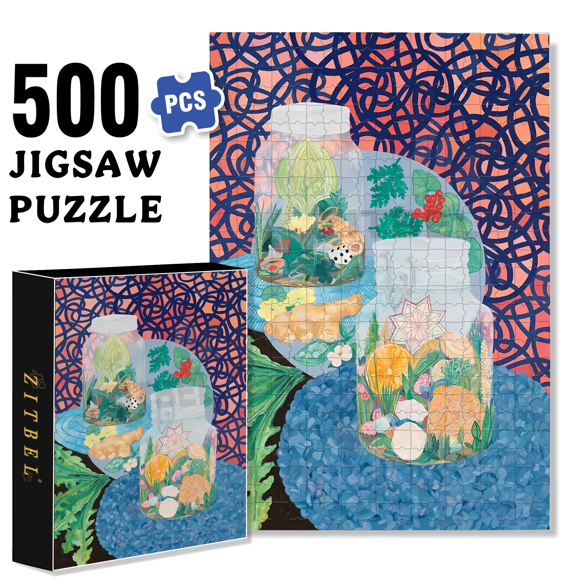 Secret World Within the Bottle 500pcs/1000pcs Jigsaw Puzzle, Scratch-Resistant, Interactive Family Game & Brain-Boosting DIY Decor, Perfect for Halloween, Christmas & New Year Gifts, Family Puzzle Game