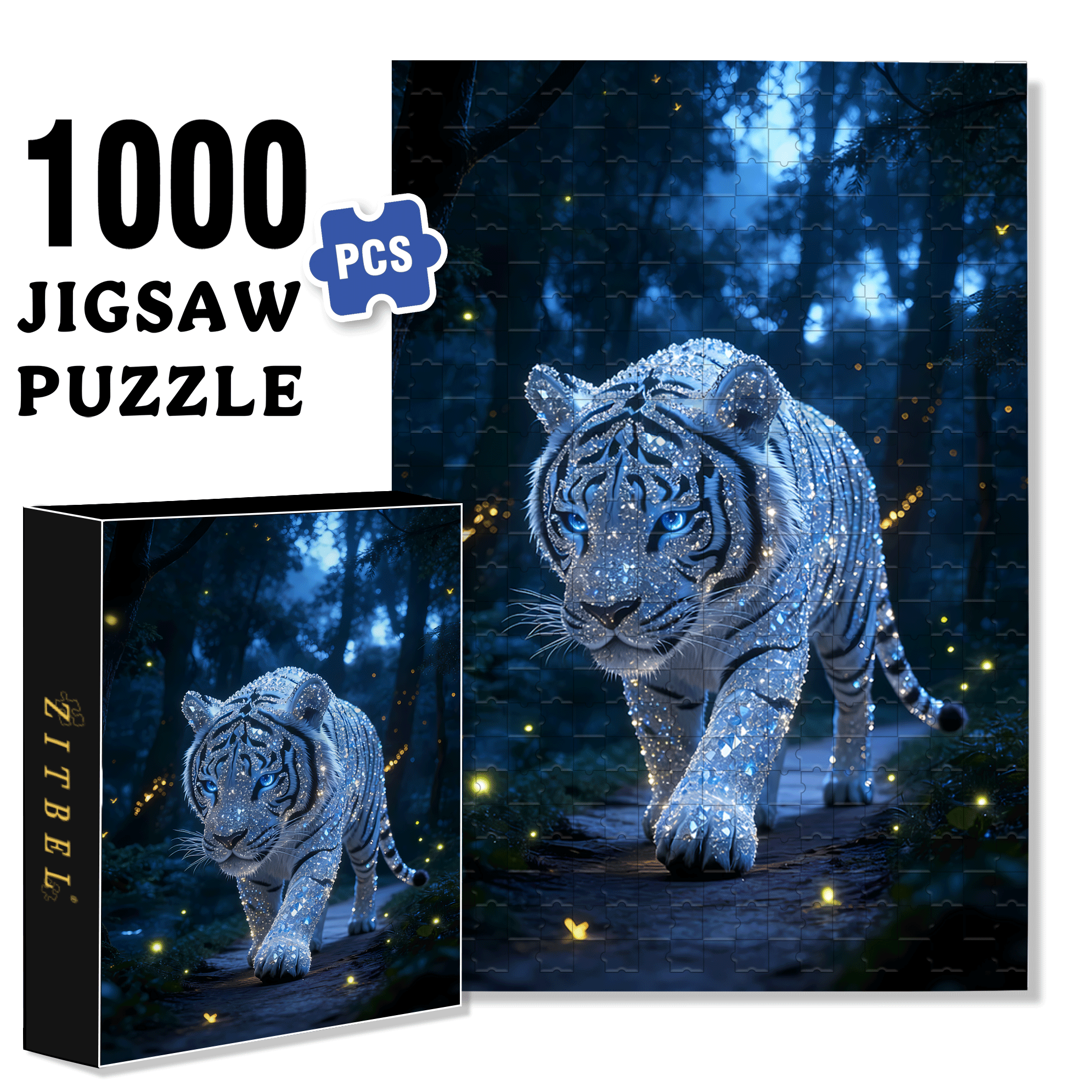 Star Diamond White Tiger 500pcs/1000pcs Jigsaw Puzzle, Scratch-Resistant, Interactive Family Game & Brain-Boosting DIY Decor, Perfect for Halloween, Christmas & New Year Gifts, Family Puzzle Game