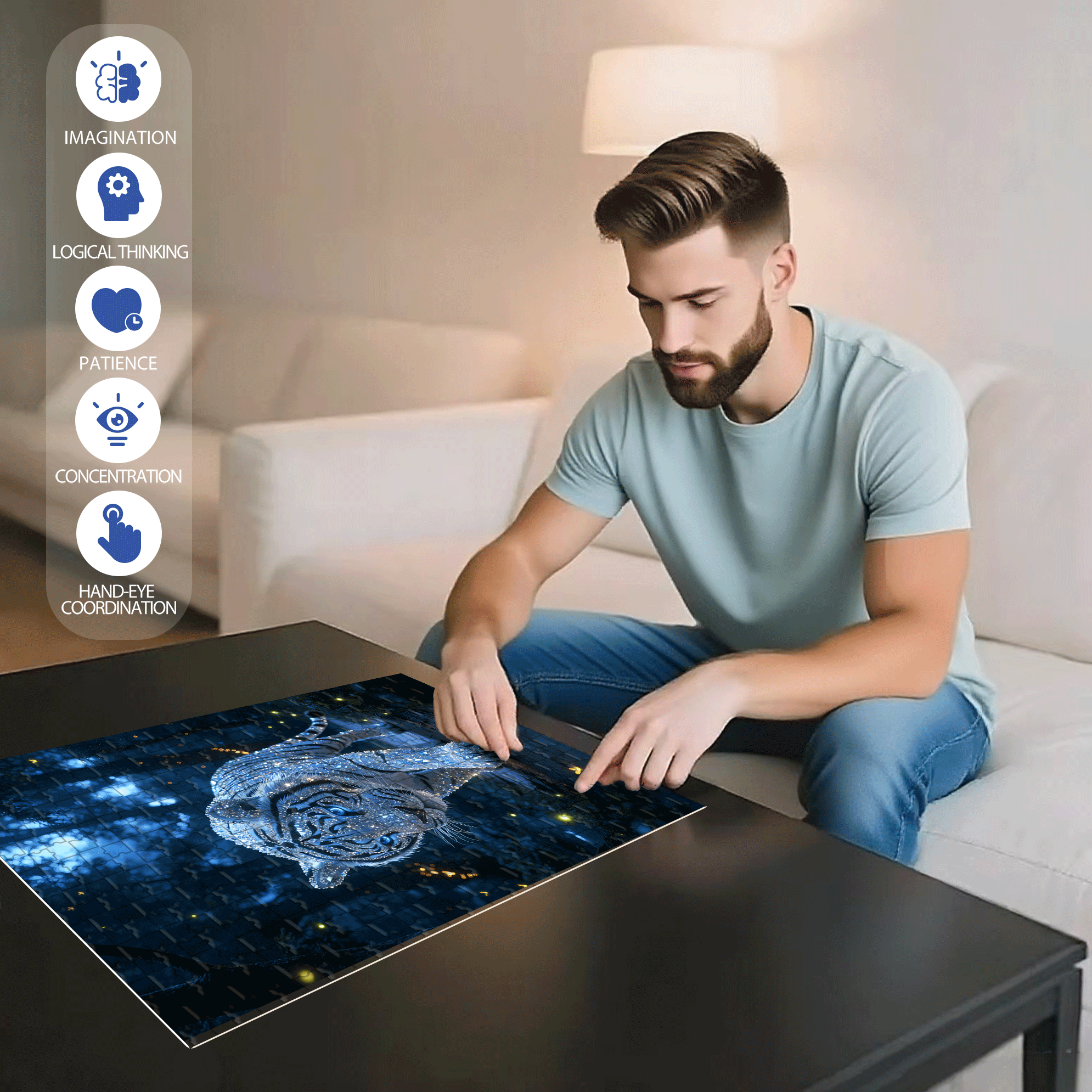 Star Diamond White Tiger 500pcs/1000pcs Jigsaw Puzzle, Scratch-Resistant, Interactive Family Game & Brain-Boosting DIY Decor, Perfect for Halloween, Christmas & New Year Gifts, Family Puzzle Game