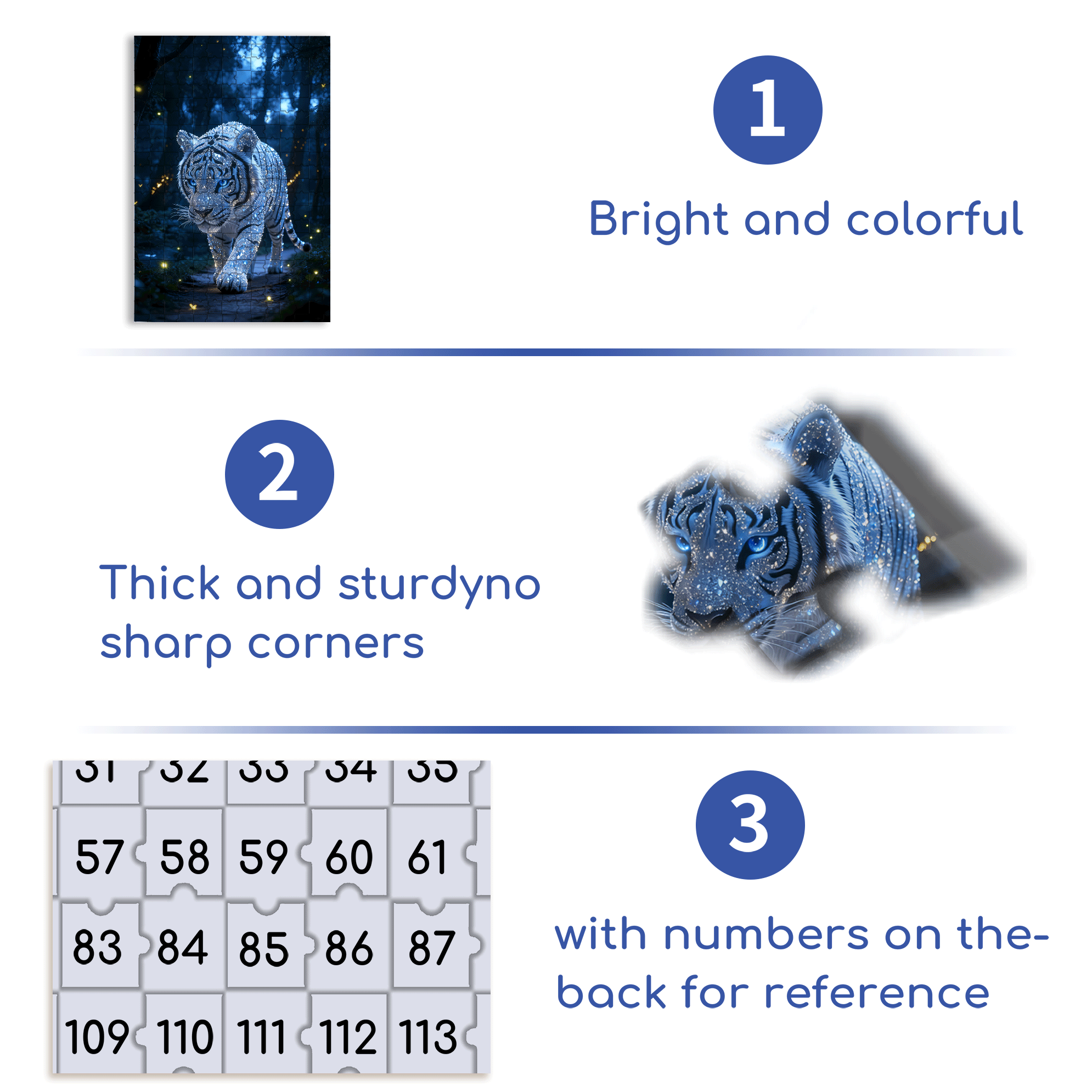 Star Diamond White Tiger 500pcs/1000pcs Jigsaw Puzzle, Scratch-Resistant, Interactive Family Game & Brain-Boosting DIY Decor, Perfect for Halloween, Christmas & New Year Gifts, Family Puzzle Game
