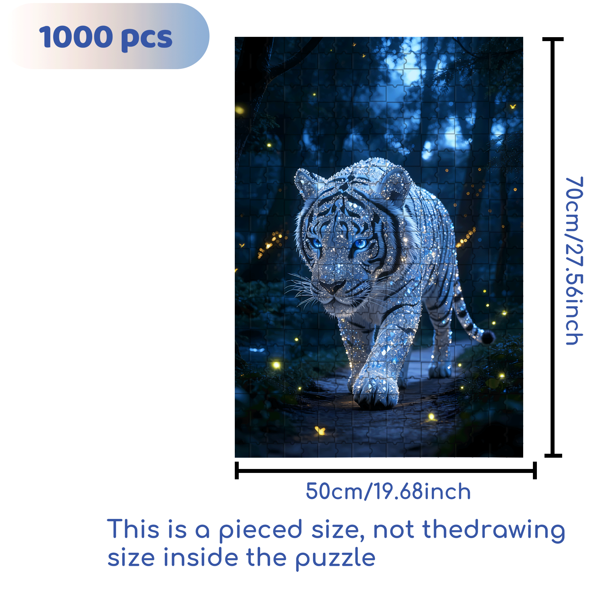 Star Diamond White Tiger 500pcs/1000pcs Jigsaw Puzzle, Scratch-Resistant, Interactive Family Game & Brain-Boosting DIY Decor, Perfect for Halloween, Christmas & New Year Gifts, Family Puzzle Game