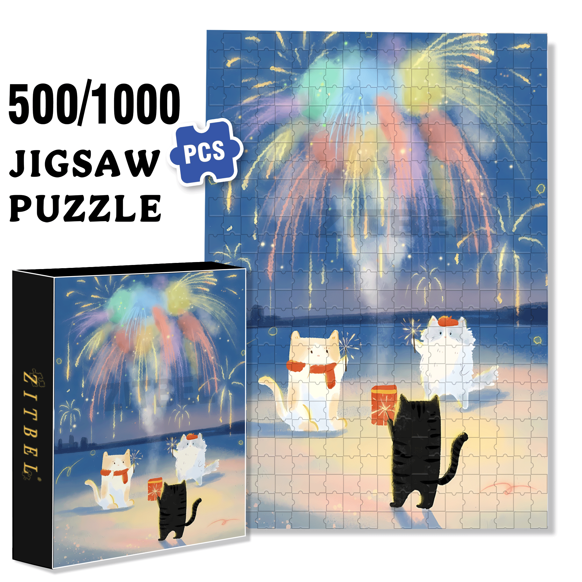 The  Splendid Fireworks On New Year's Eve 500pcs/1000pcs Jigsaw Puzzle, Scratch-Resistant, Interactive Family Game & Brain-Boosting DIY Decor, Perfect for Halloween, Christmas & New Year Gifts, Family Puzzle Game