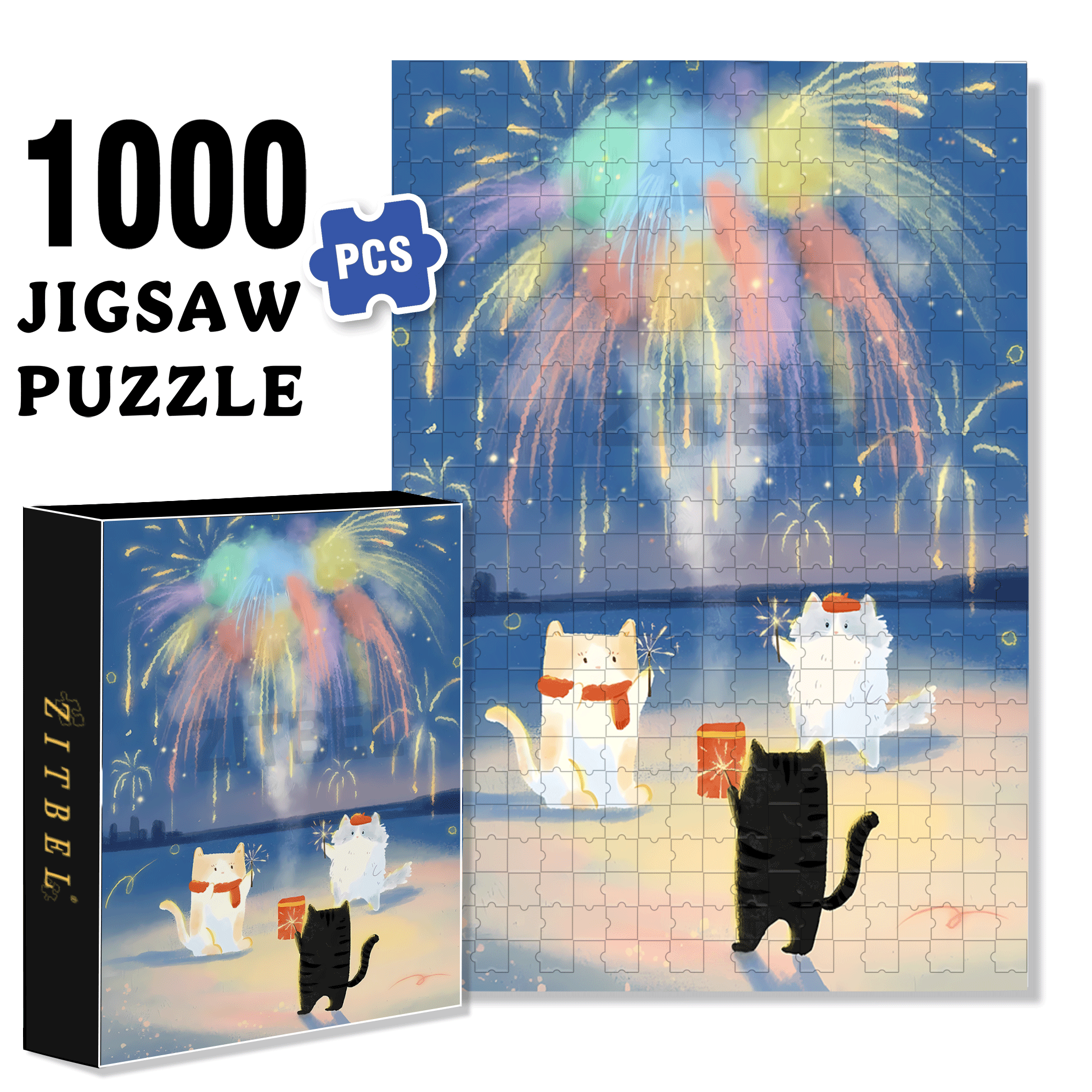 The  Splendid Fireworks On New Year's Eve 500pcs/1000pcs Jigsaw Puzzle, Scratch-Resistant, Interactive Family Game & Brain-Boosting DIY Decor, Perfect for Halloween, Christmas & New Year Gifts, Family Puzzle Game