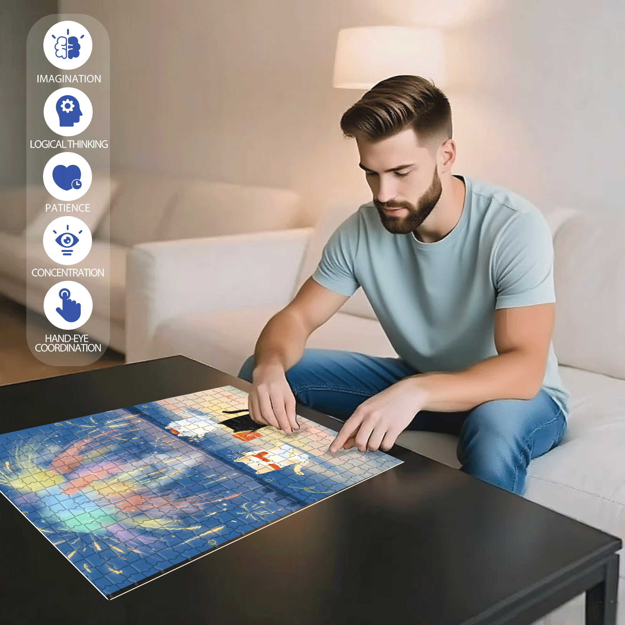 The  Splendid Fireworks On New Year's Eve 500pcs/1000pcs Jigsaw Puzzle, Scratch-Resistant, Interactive Family Game & Brain-Boosting DIY Decor, Perfect for Halloween, Christmas & New Year Gifts, Family Puzzle Game