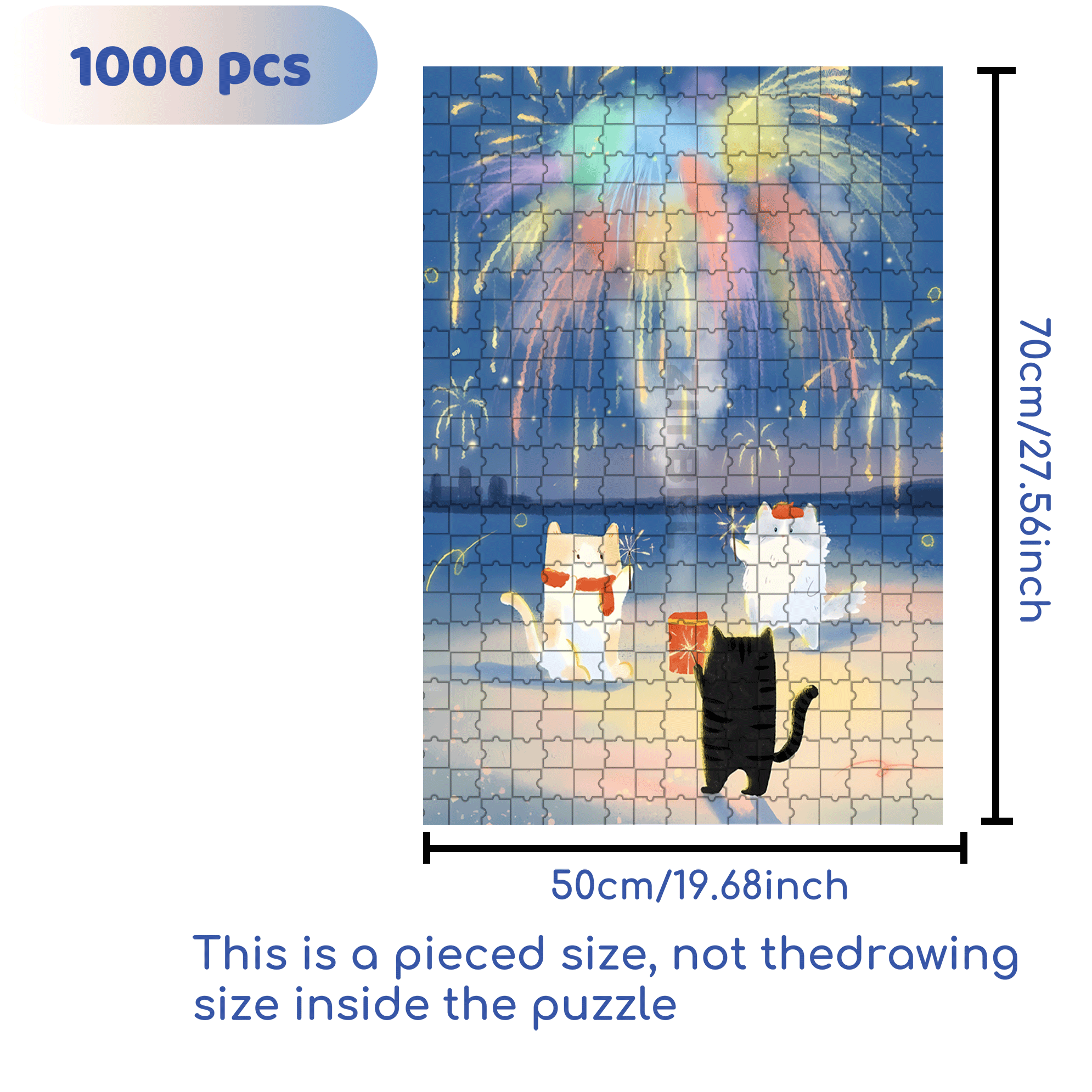 The  Splendid Fireworks On New Year's Eve 500pcs/1000pcs Jigsaw Puzzle, Scratch-Resistant, Interactive Family Game & Brain-Boosting DIY Decor, Perfect for Halloween, Christmas & New Year Gifts, Family Puzzle Game