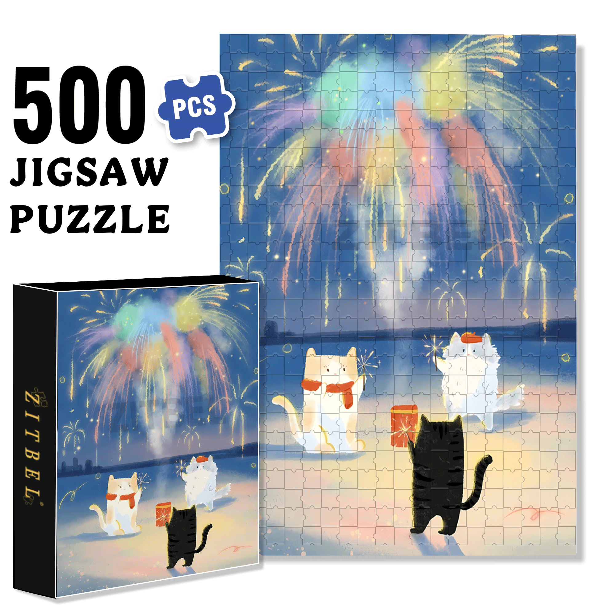 The  Splendid Fireworks On New Year's Eve 500pcs/1000pcs Jigsaw Puzzle, Scratch-Resistant, Interactive Family Game & Brain-Boosting DIY Decor, Perfect for Halloween, Christmas & New Year Gifts, Family Puzzle Game