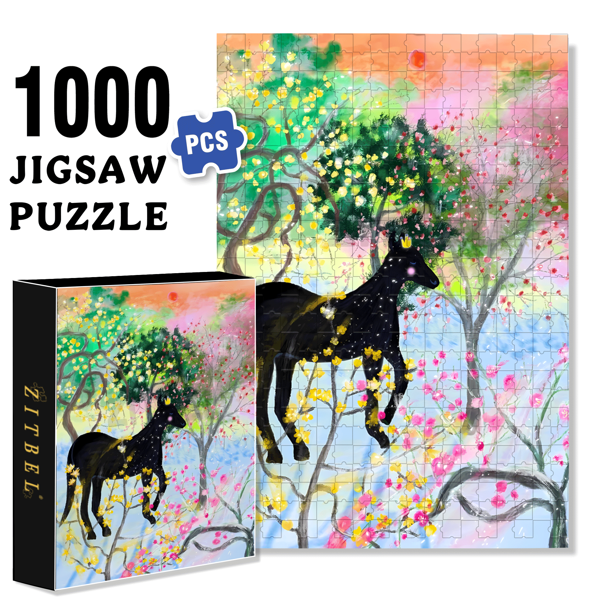 The Black Steed 500pcs/1000pcs Jigsaw Puzzle, Scratch-Resistant, Interactive Family Game & Brain-Boosting DIY Decor, Perfect for Halloween, Christmas & New Year Gifts, Family Puzzle Game
