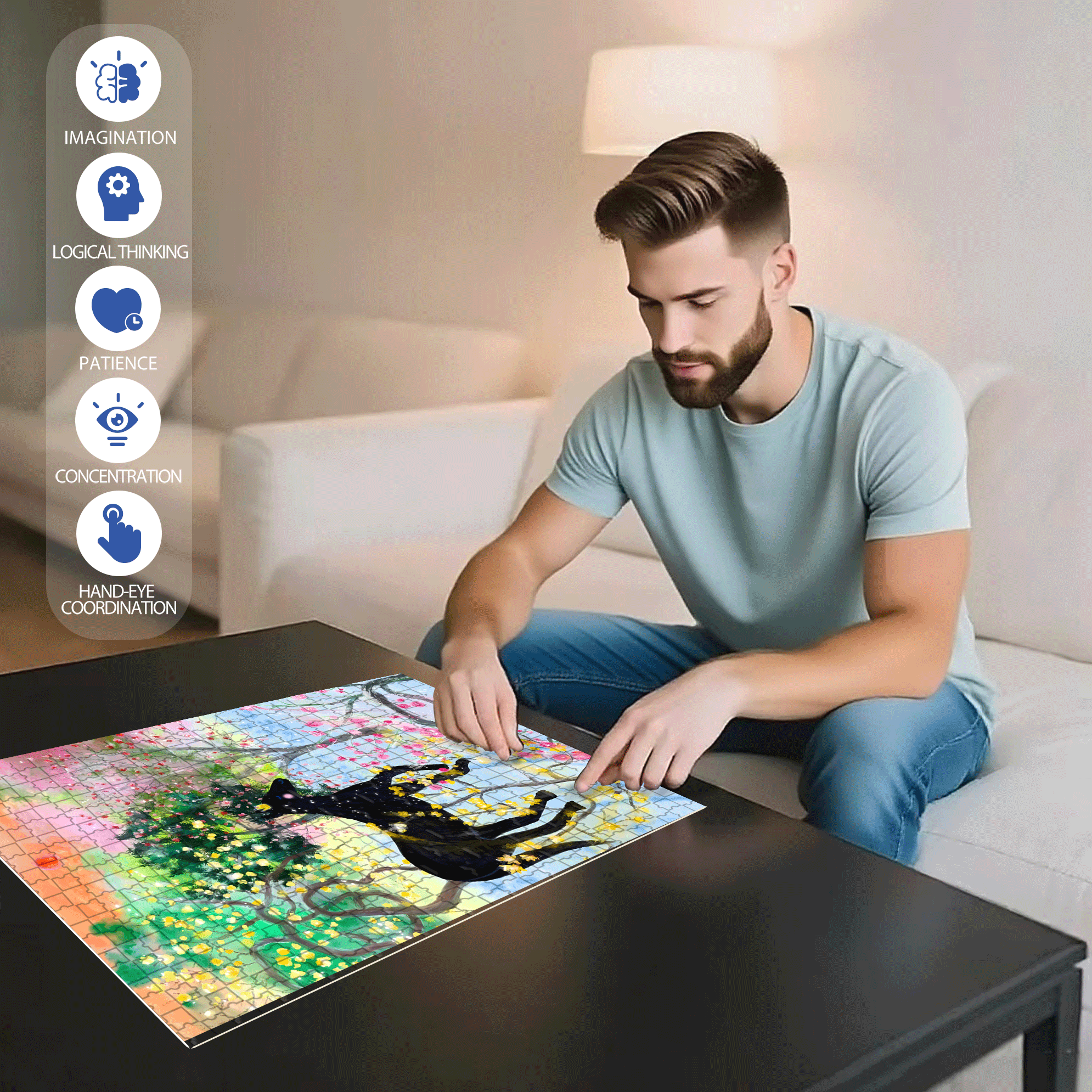 The Black Steed 500pcs/1000pcs Jigsaw Puzzle, Scratch-Resistant, Interactive Family Game & Brain-Boosting DIY Decor, Perfect for Halloween, Christmas & New Year Gifts, Family Puzzle Game