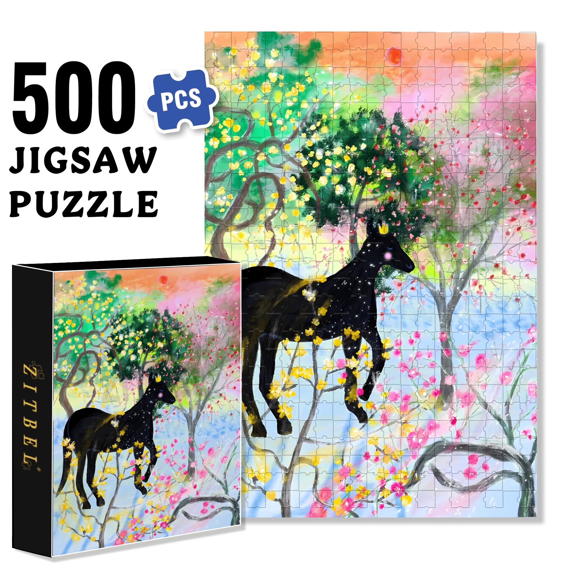 The Black Steed 500pcs/1000pcs Jigsaw Puzzle, Scratch-Resistant, Interactive Family Game & Brain-Boosting DIY Decor, Perfect for Halloween, Christmas & New Year Gifts, Family Puzzle Game