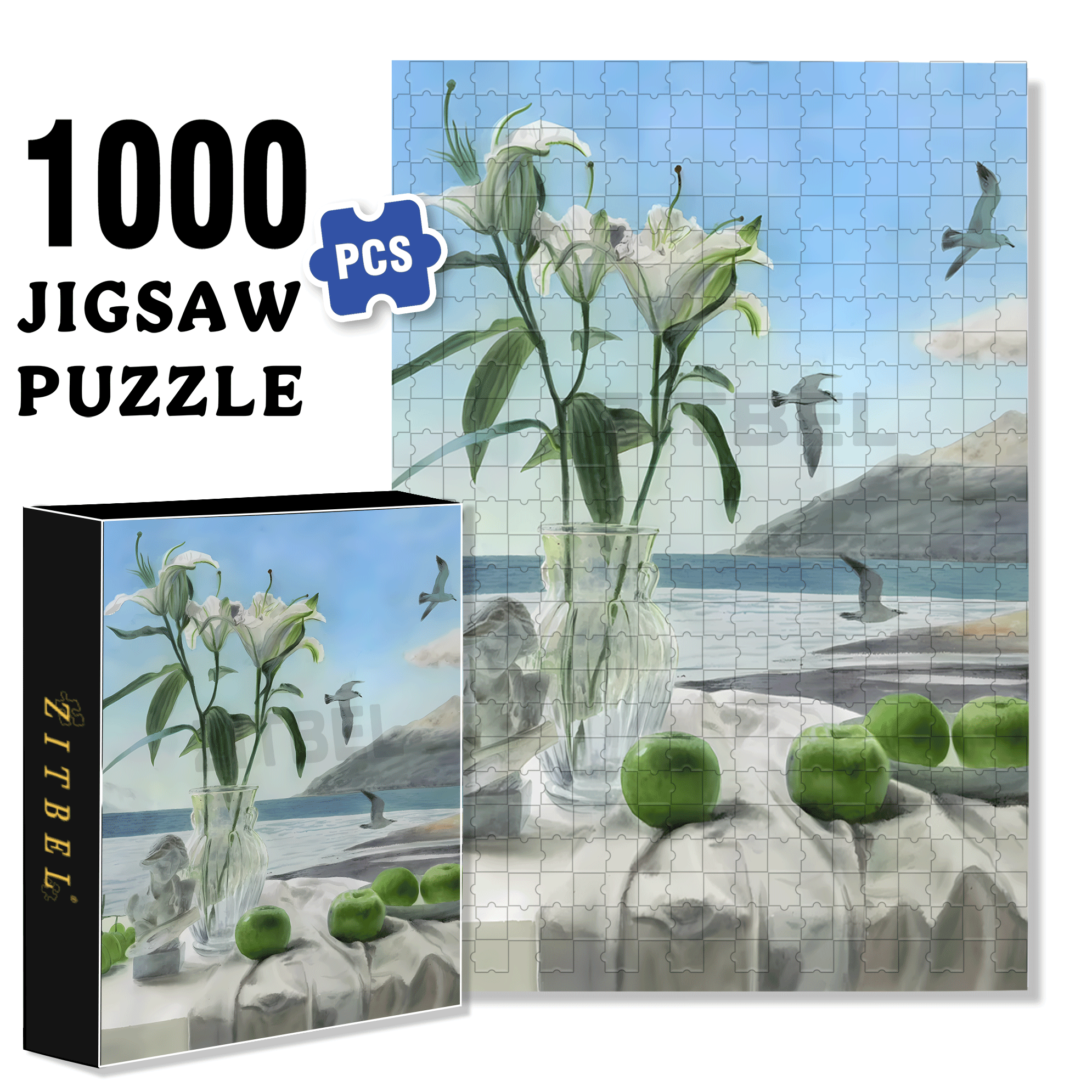 The Green Apples By The Seaside 500pcs/1000pcs Jigsaw Puzzle, Scratch-Resistant, Interactive Family Game & Brain-Boosting DIY Decor, Perfect for Halloween, Christmas & New Year Gifts, Family Puzzle Game