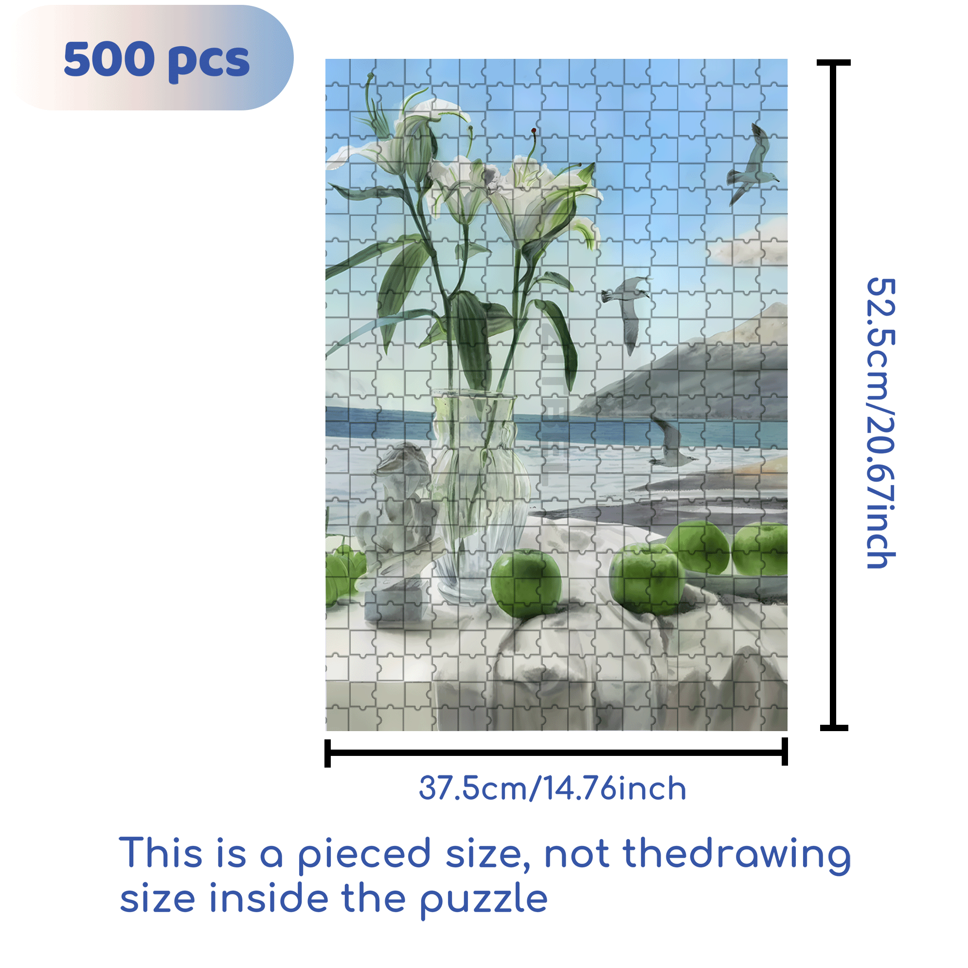The Green Apples By The Seaside 500pcs/1000pcs Jigsaw Puzzle, Scratch-Resistant, Interactive Family Game & Brain-Boosting DIY Decor, Perfect for Halloween, Christmas & New Year Gifts, Family Puzzle Game