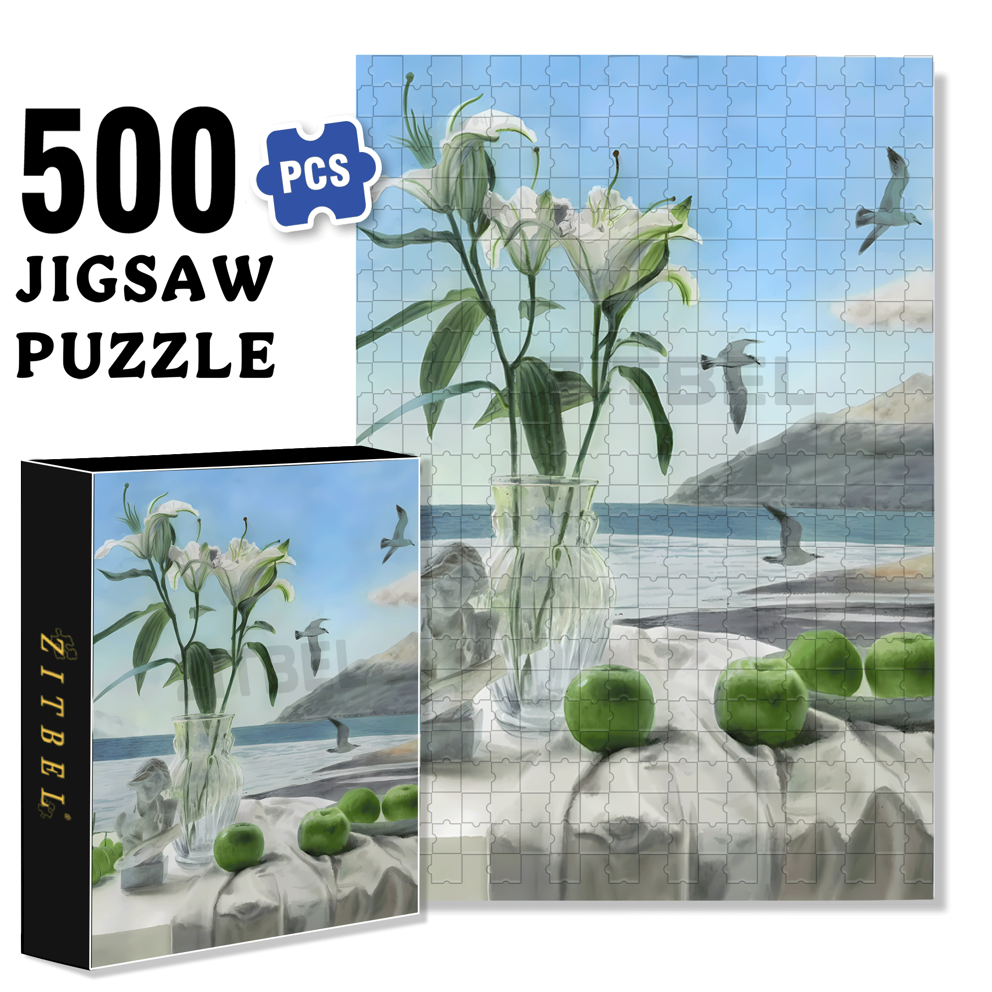 The Green Apples By The Seaside 500pcs/1000pcs Jigsaw Puzzle, Scratch-Resistant, Interactive Family Game & Brain-Boosting DIY Decor, Perfect for Halloween, Christmas & New Year Gifts, Family Puzzle Game
